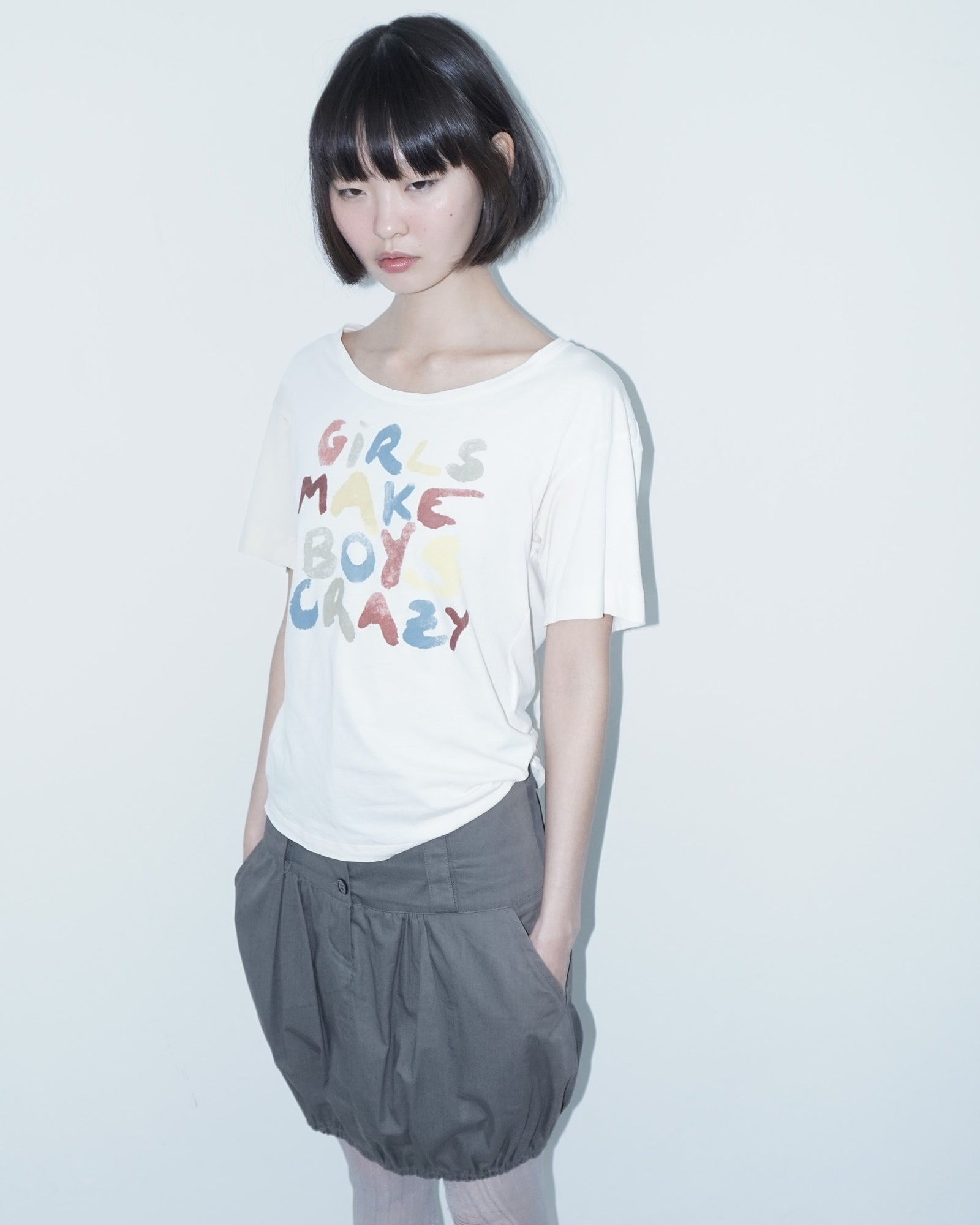 "girls make boys crazy" top with lace up detail