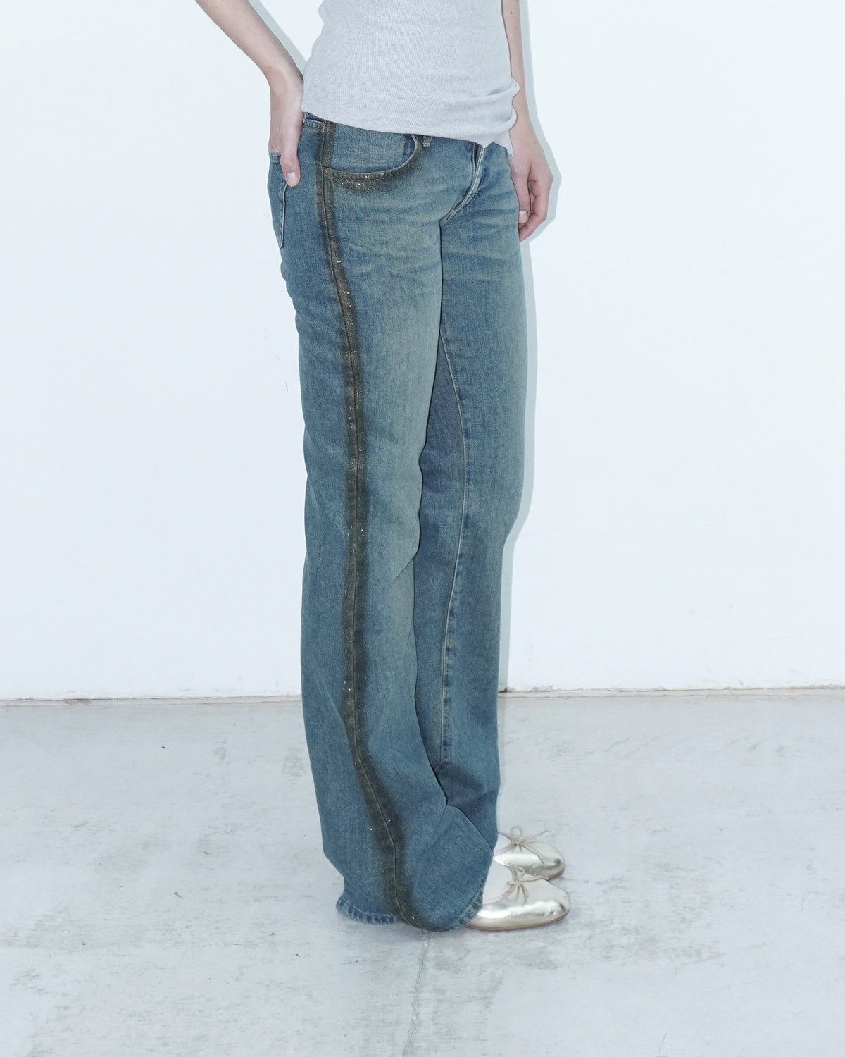 gold glitter flared pants
