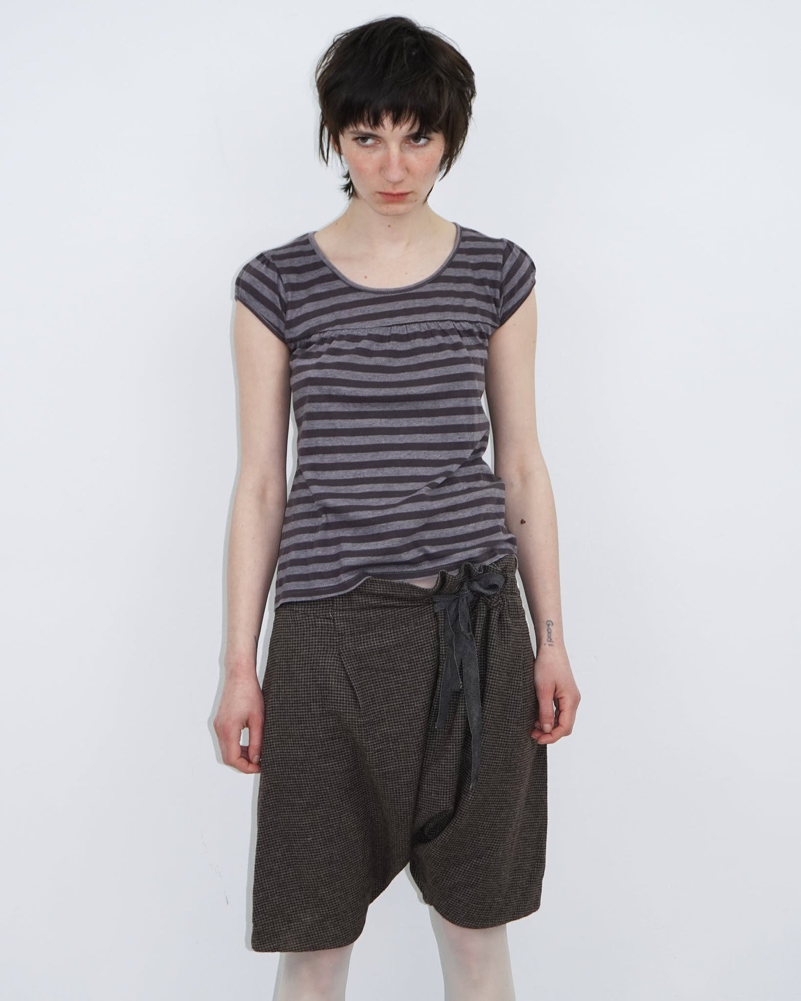 gray & brown striped dolly top