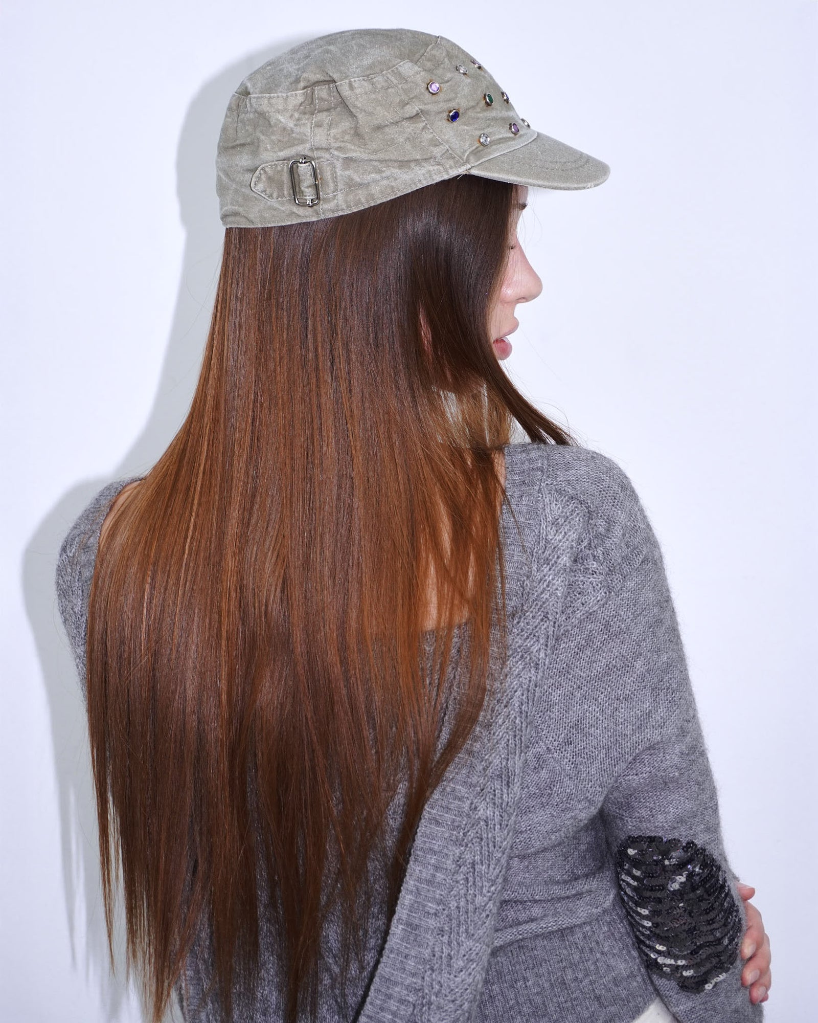 green embellished military cap