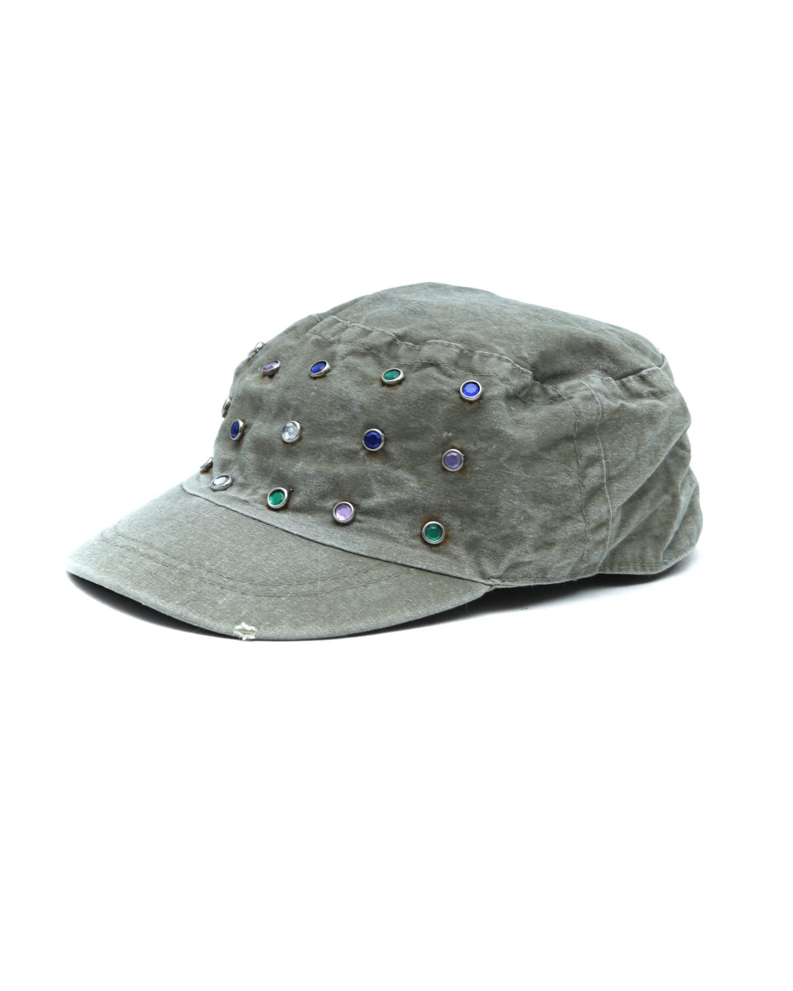 green embellished military cap