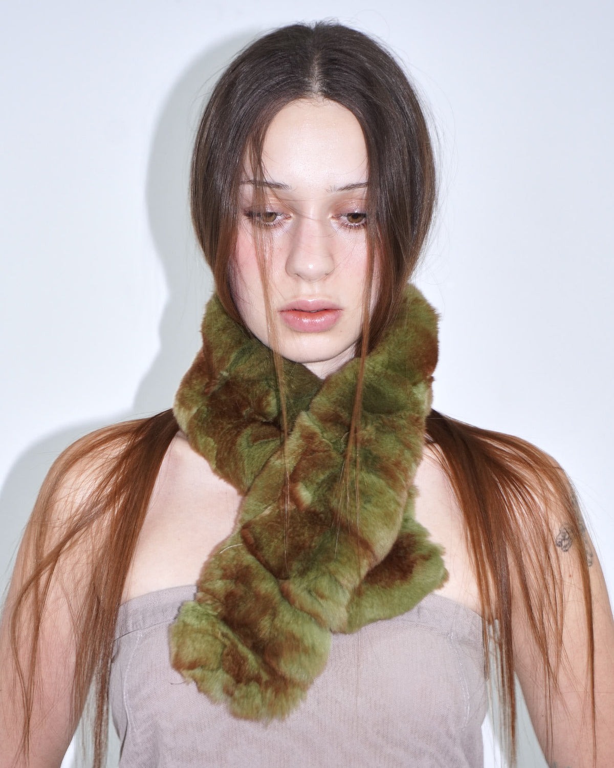 green fur scarf