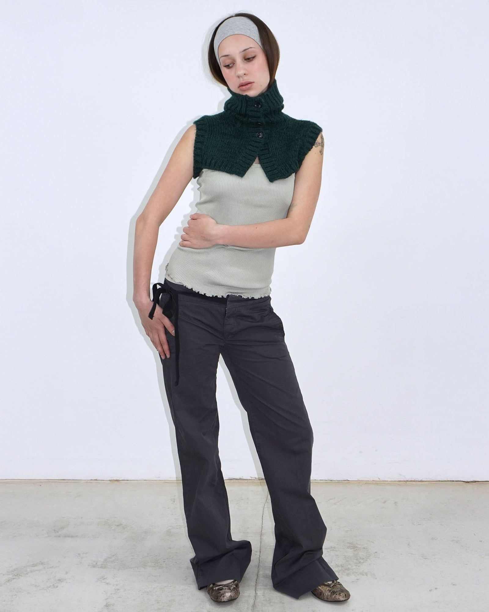 green micro knit turtleneck