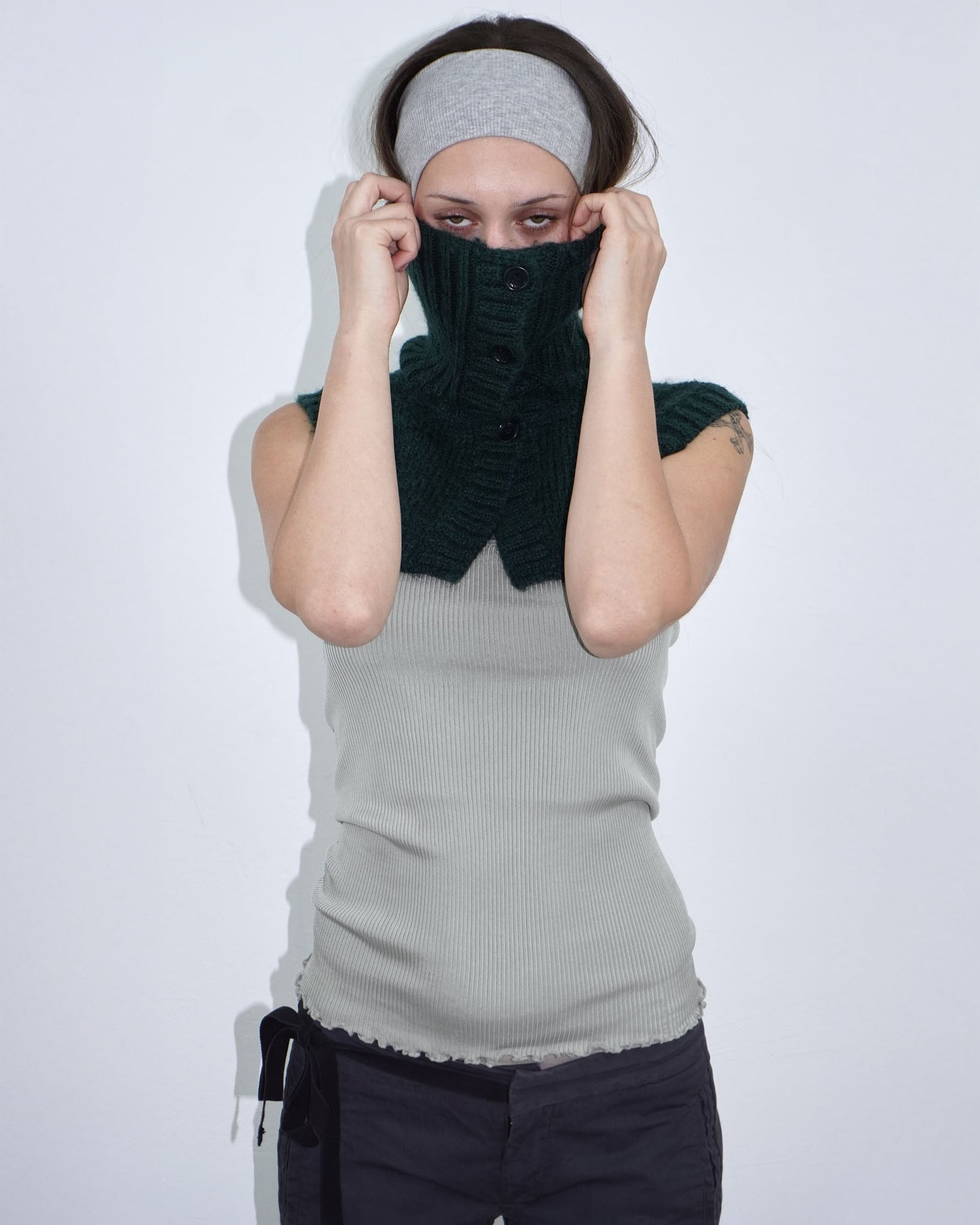 green micro knit turtleneck