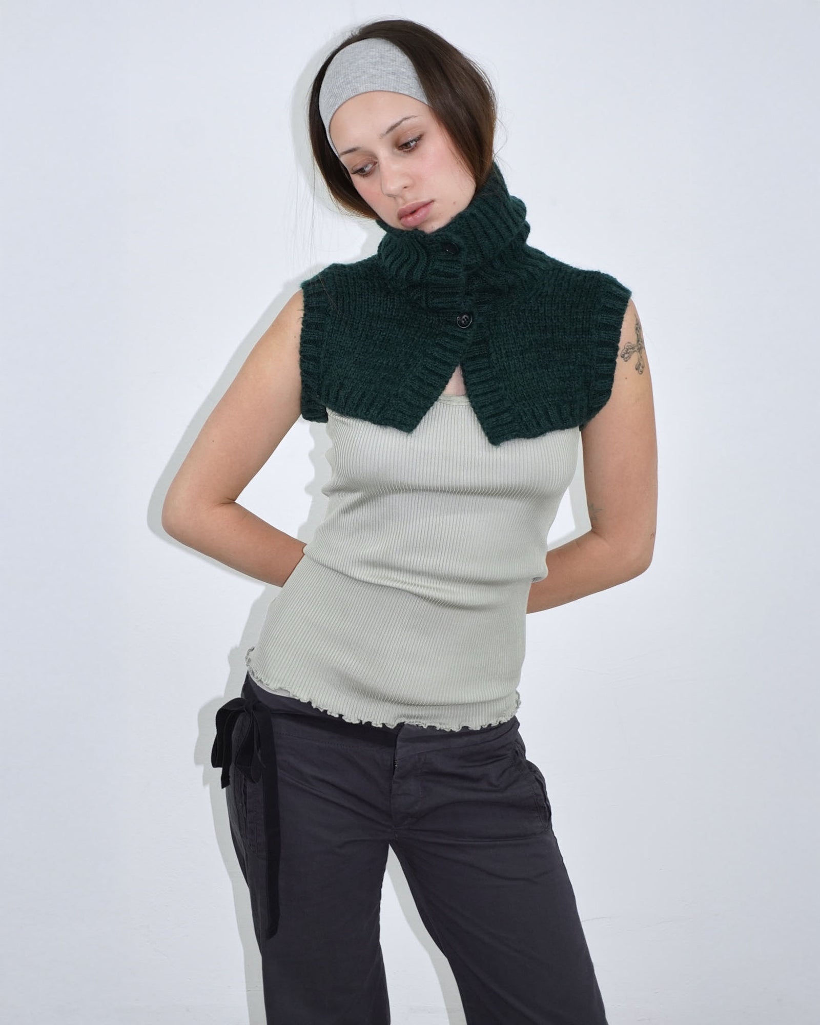 green micro knit turtleneck