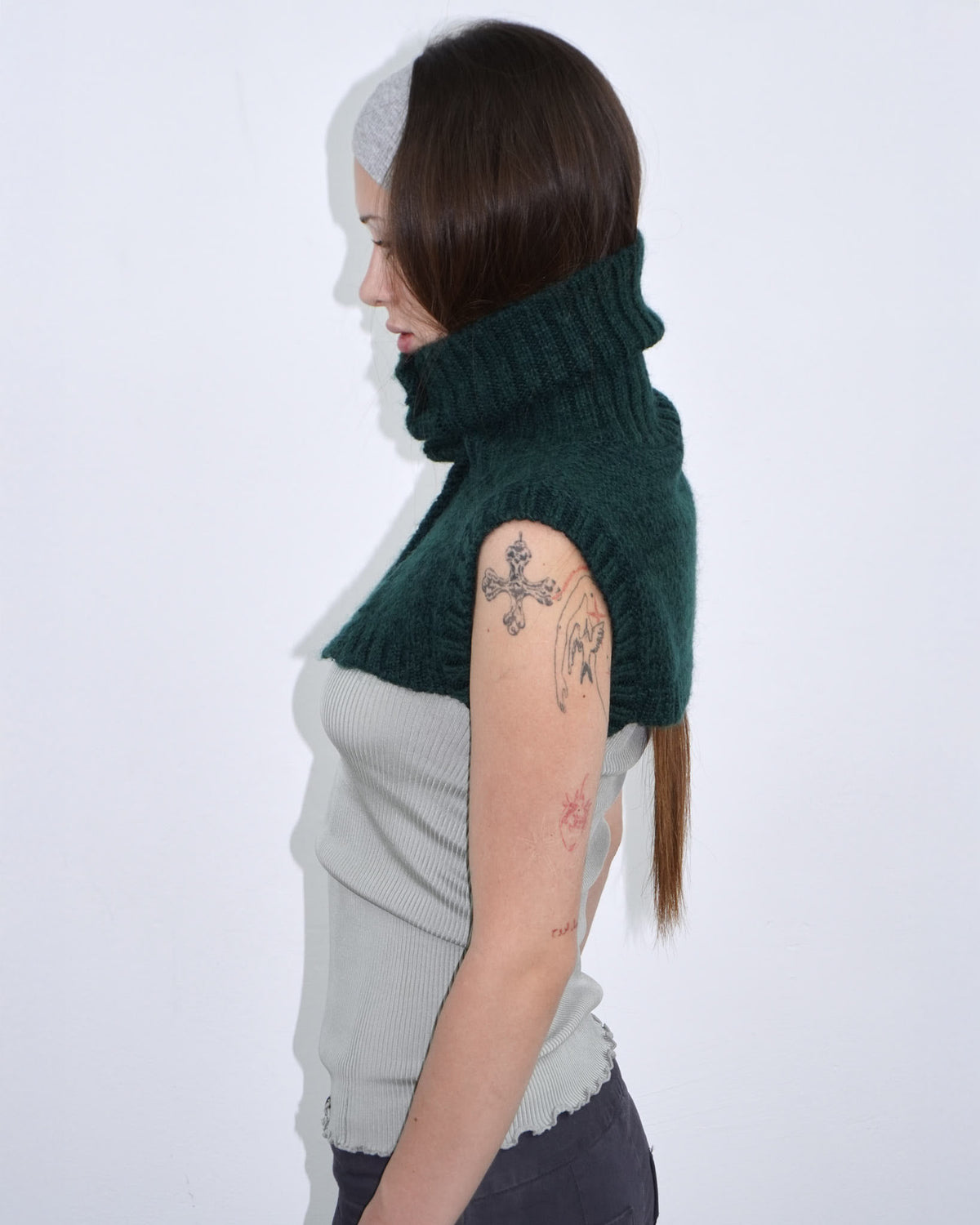 green micro knit turtleneck