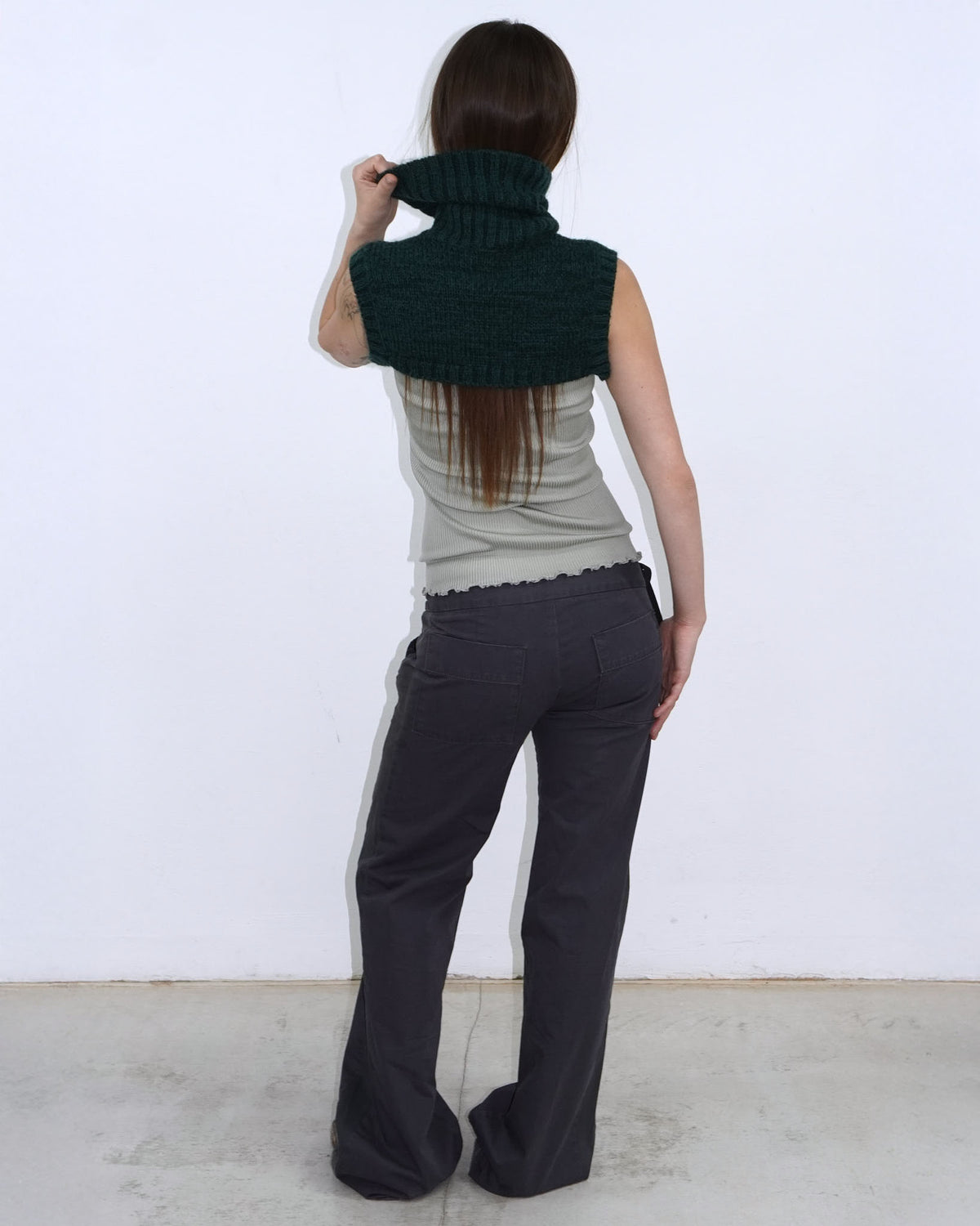 green micro knit turtleneck