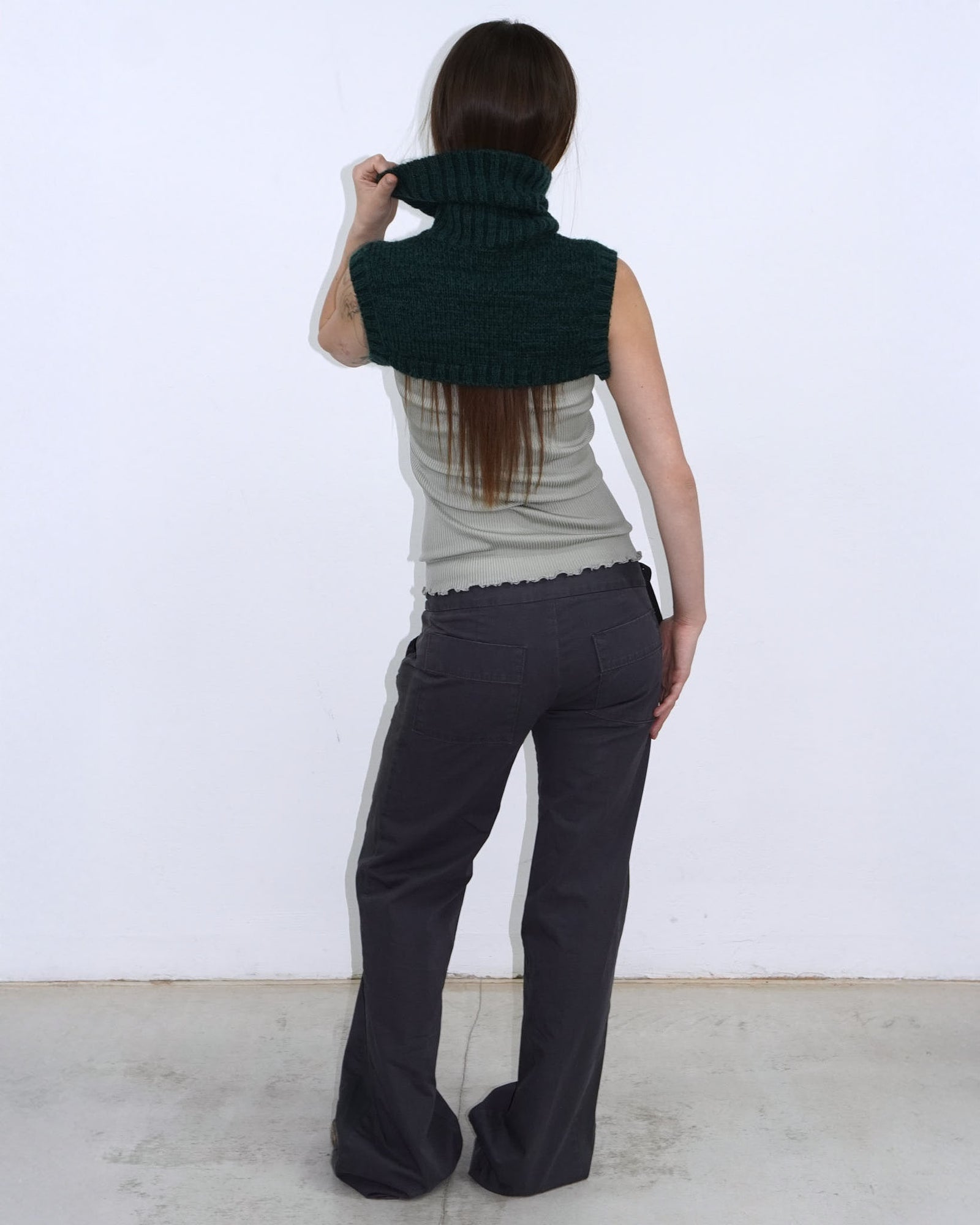 green micro knit turtleneck