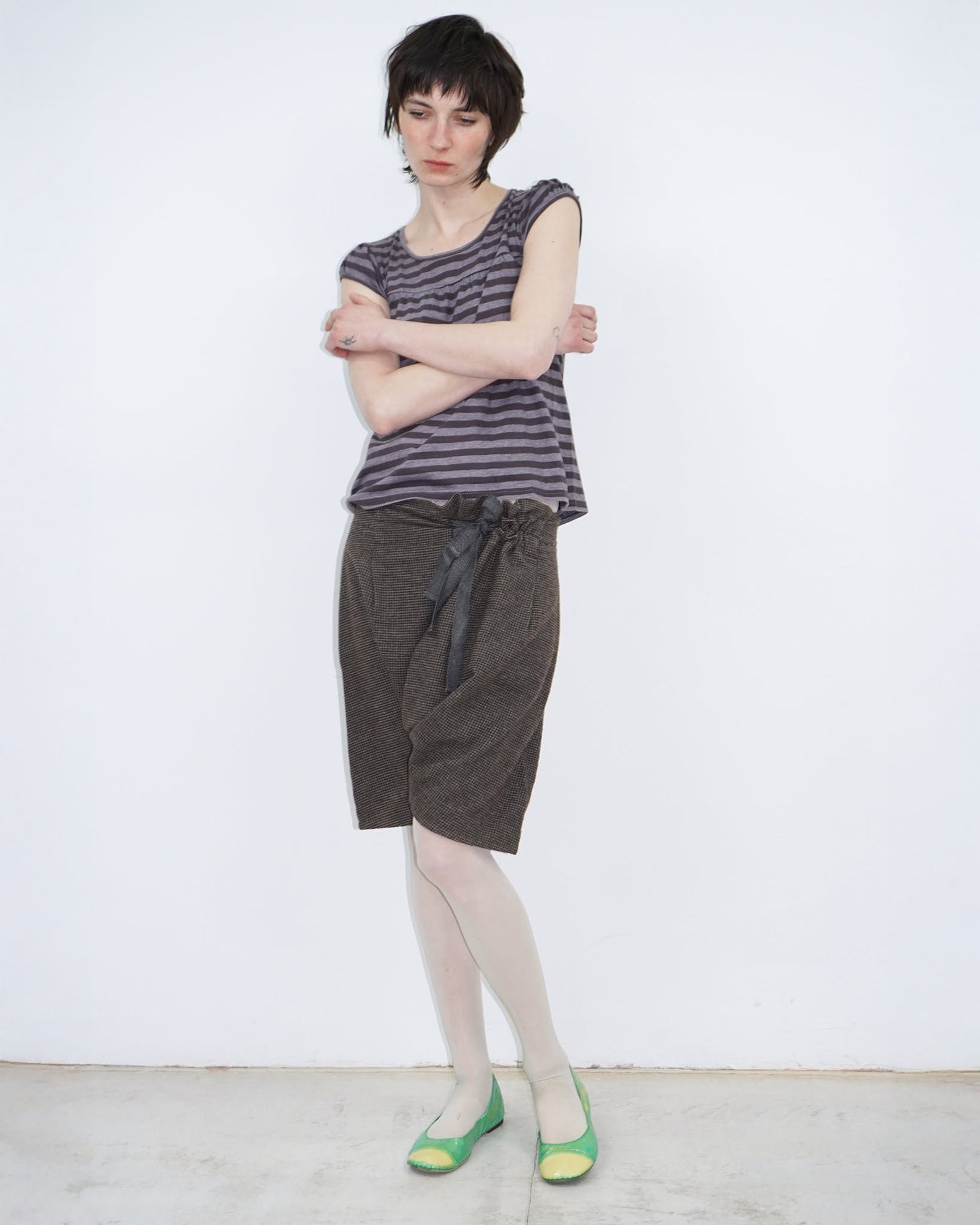 green patent ballet flats