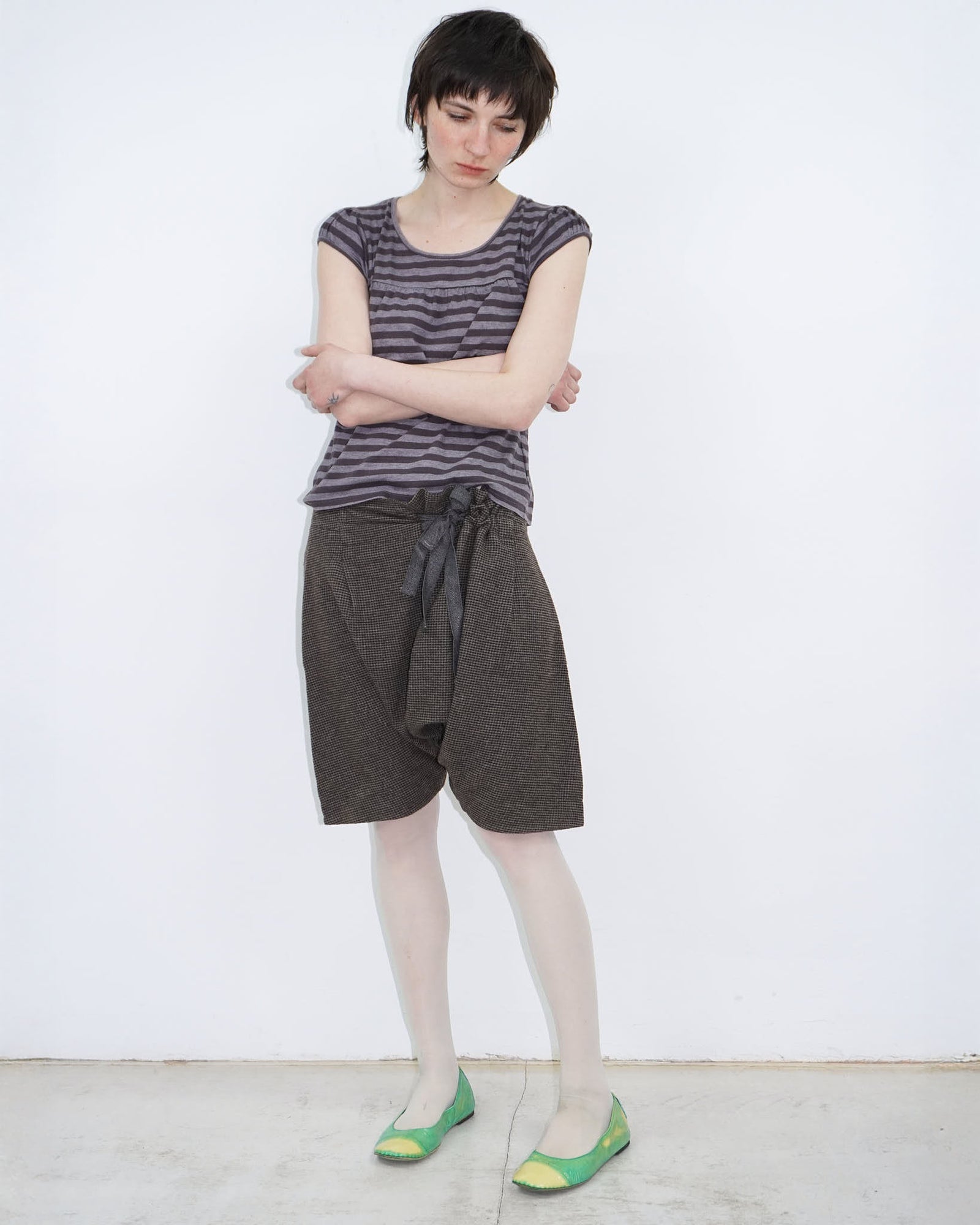 green patent ballet flats