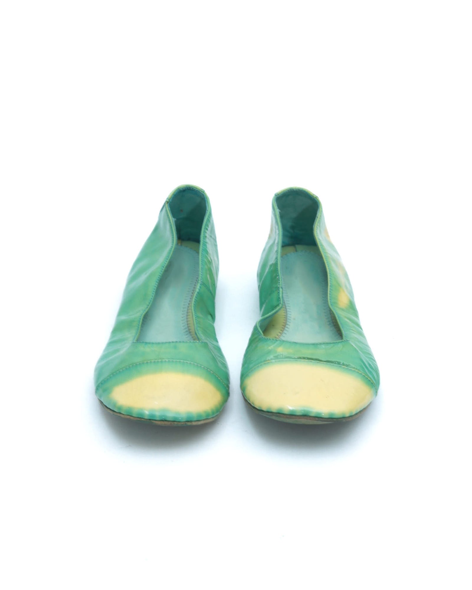 green patent ballet flats