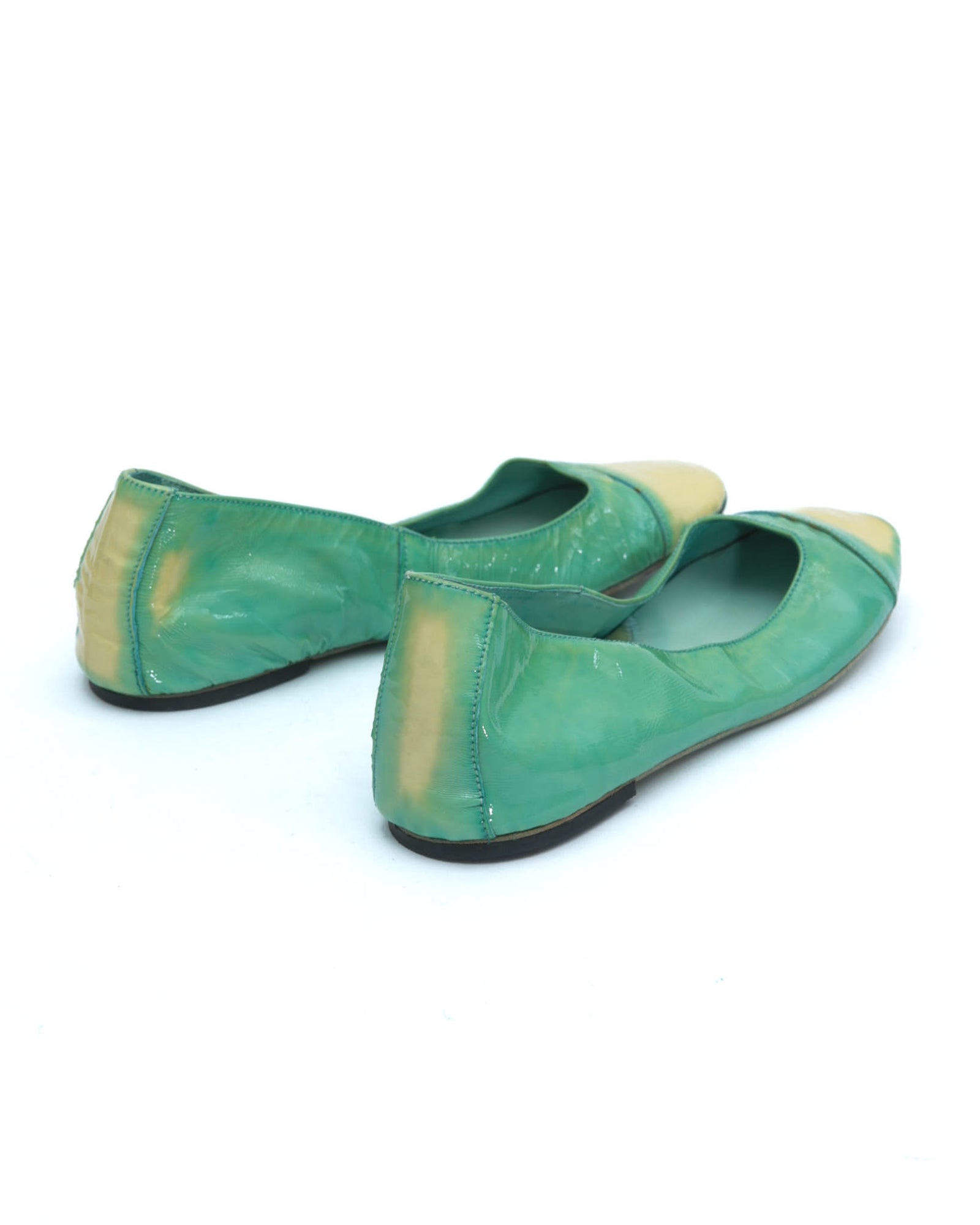 green patent ballet flats