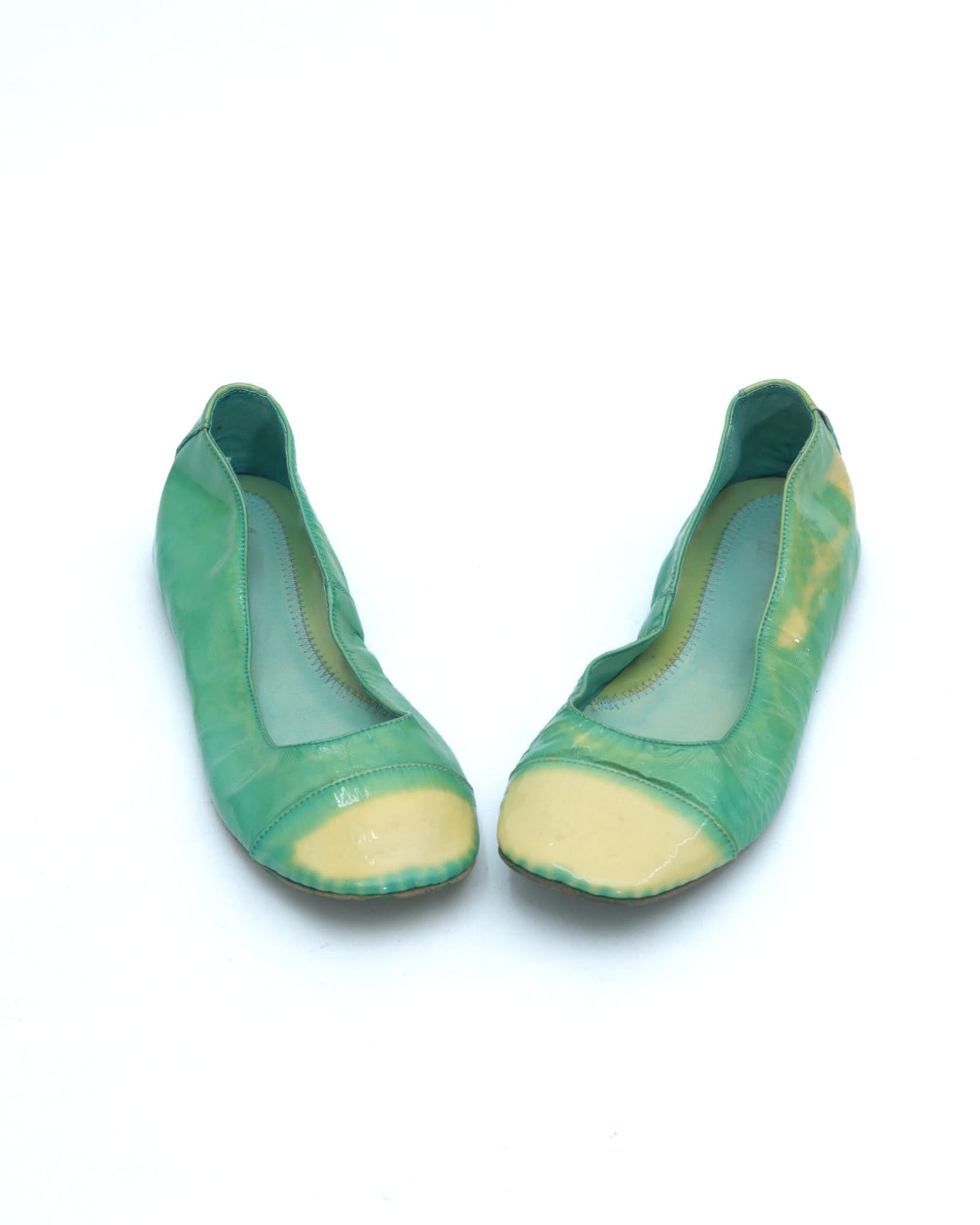 green patent ballet flats