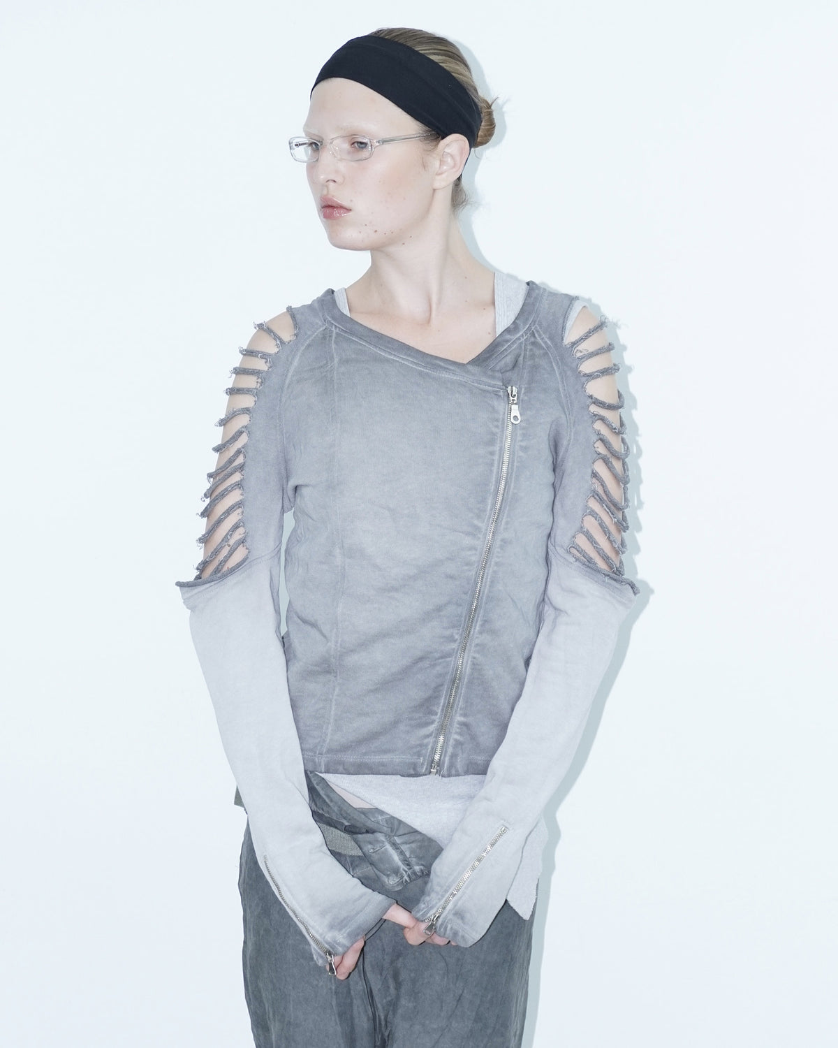 grey distressed jacket