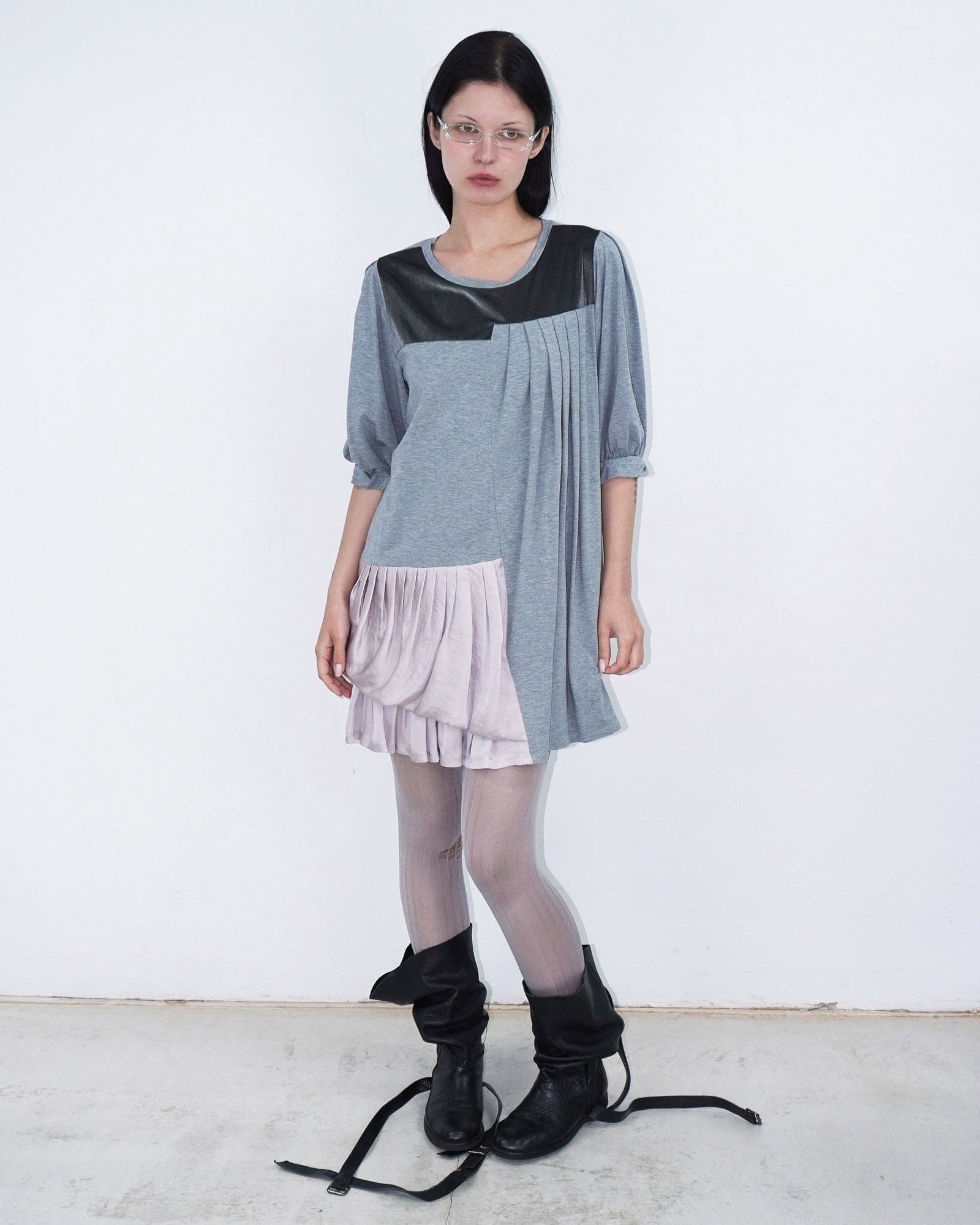 grey doll dress with puffed sleeves
