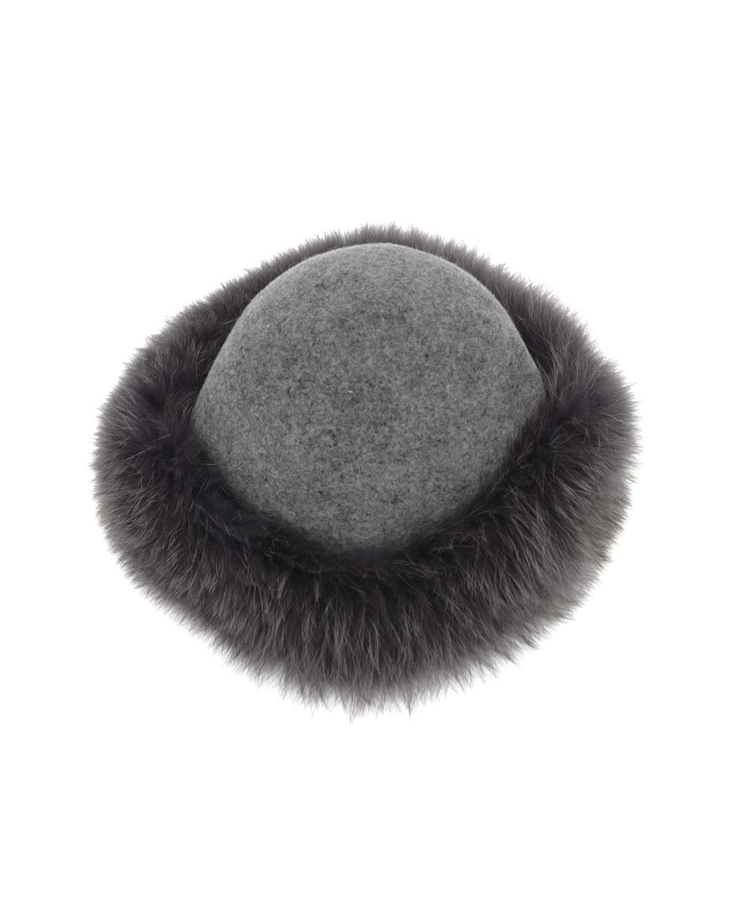 grey fluffy fur trim hat