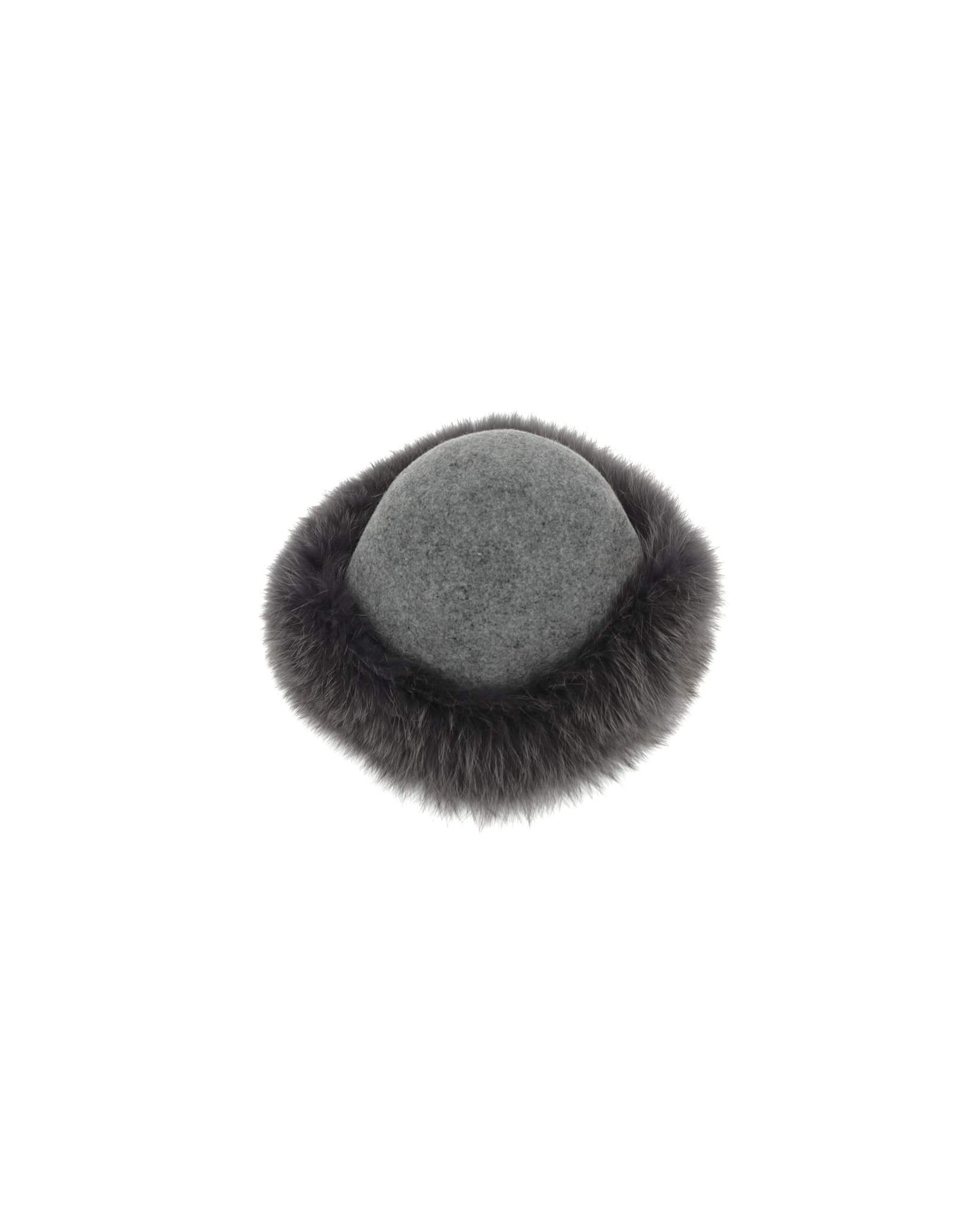 grey fluffy fur trim hat