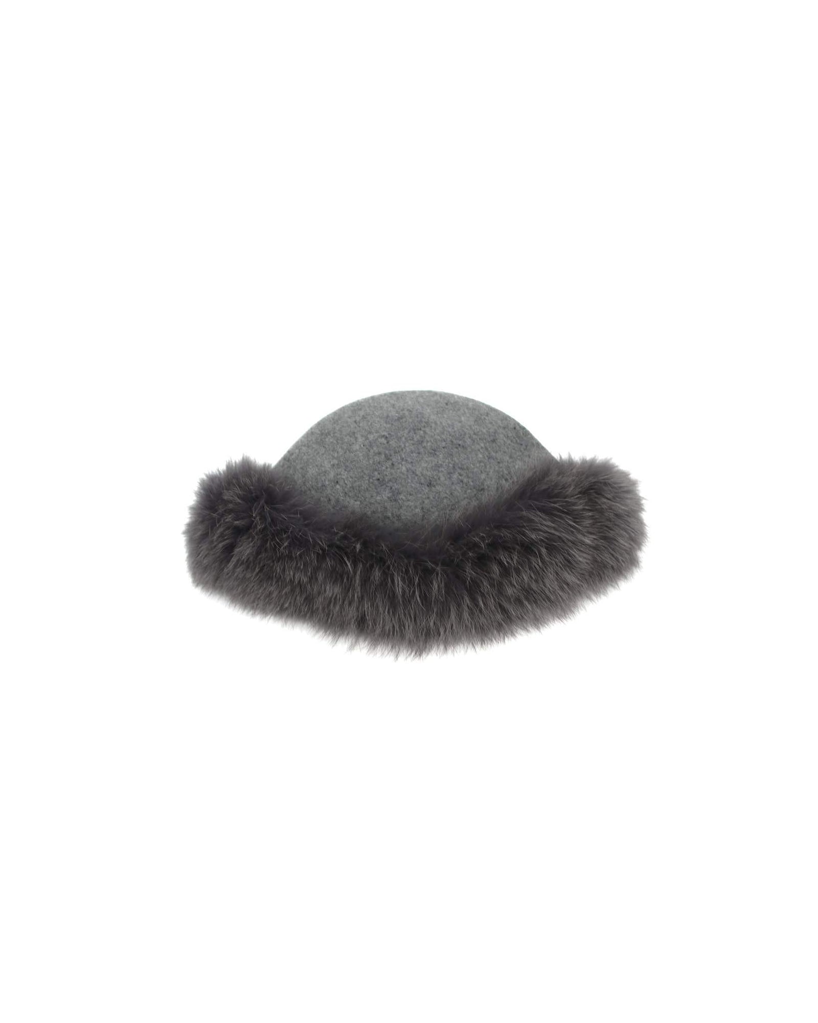 grey fluffy fur trim hat