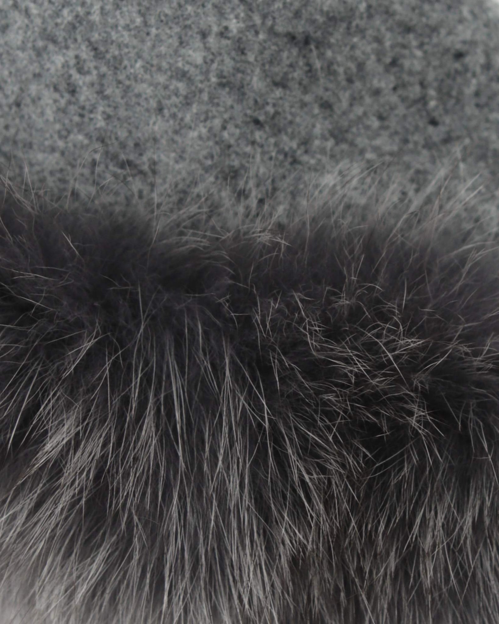 grey fluffy fur trim hat