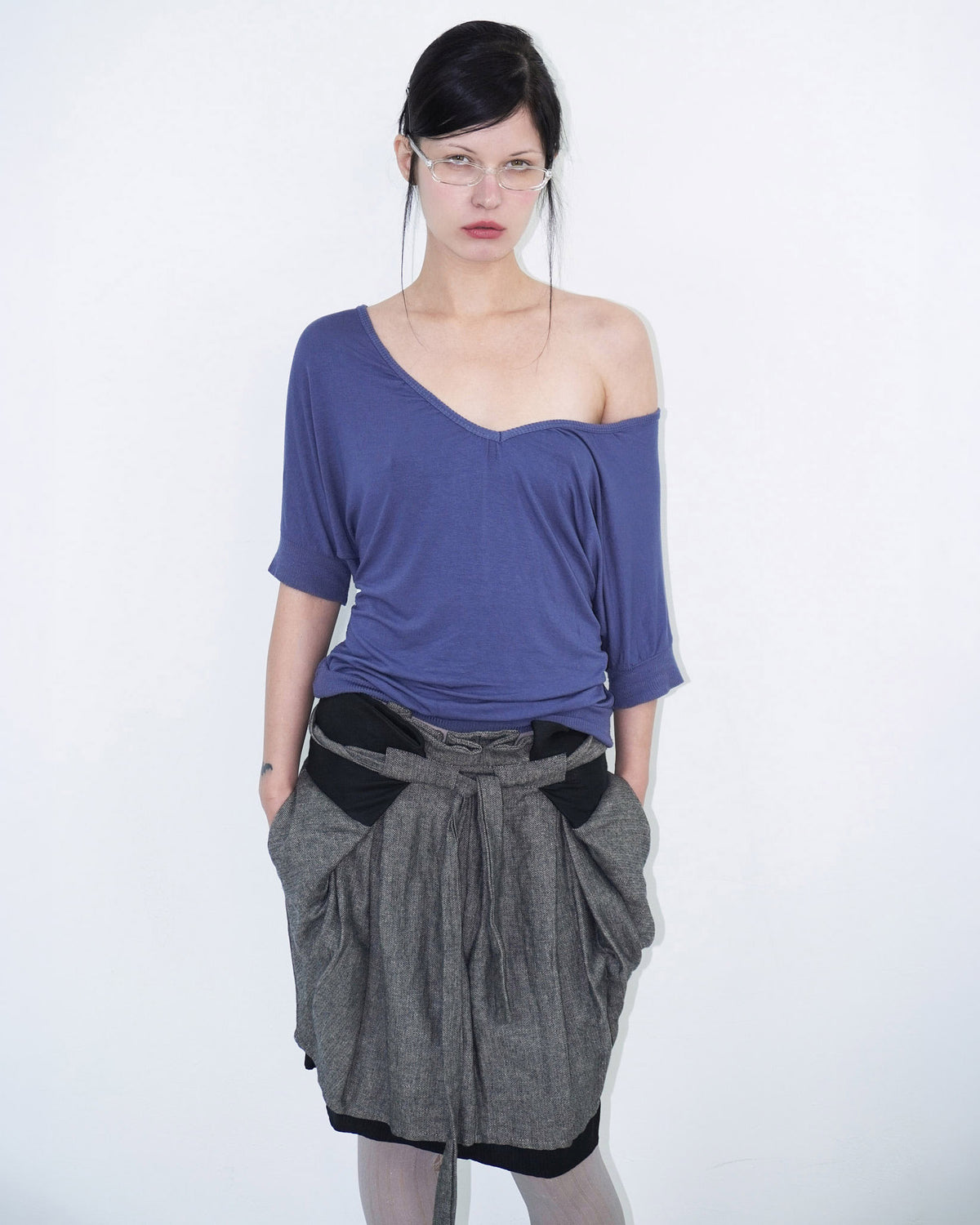 grey, wool and linen constructed skirt