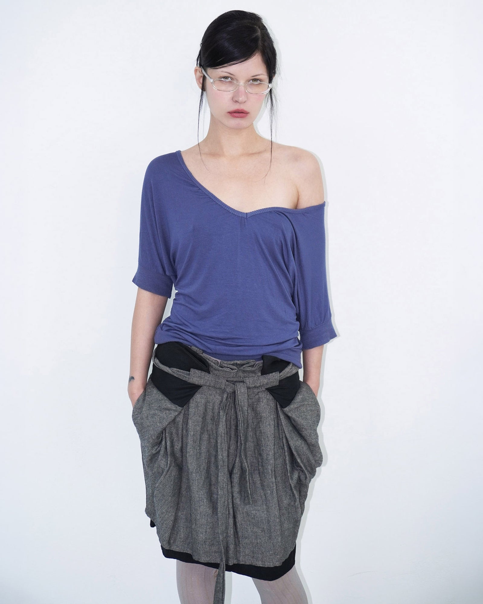 grey, wool and linen constructed skirt