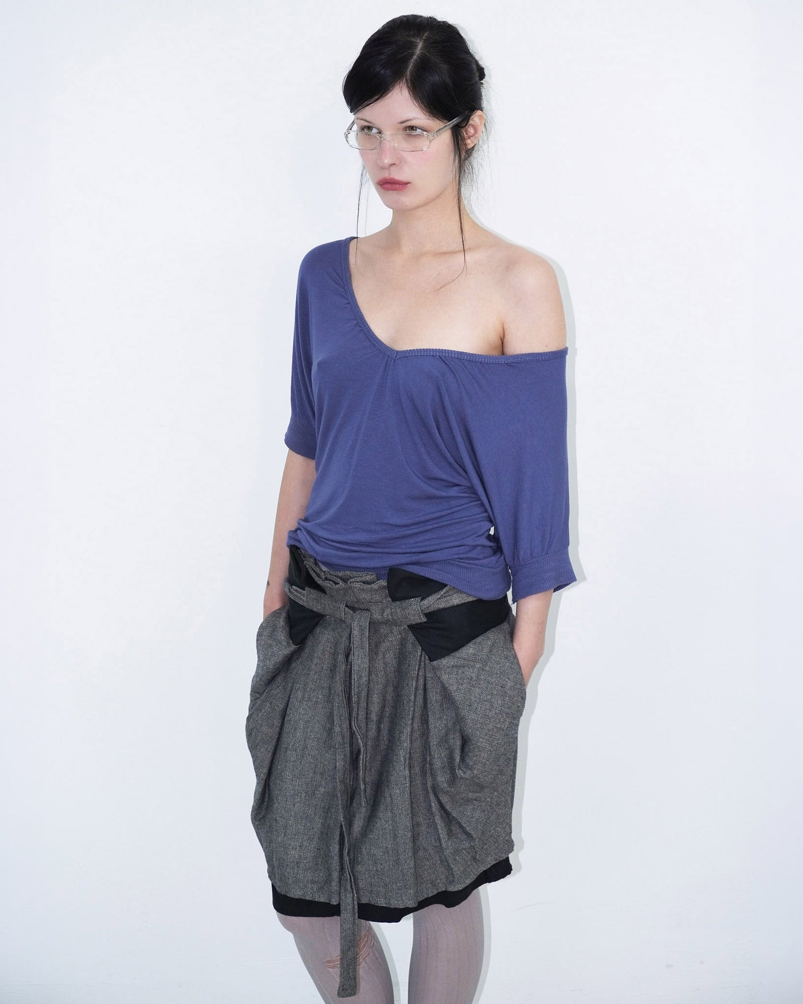 grey, wool and linen constructed skirt