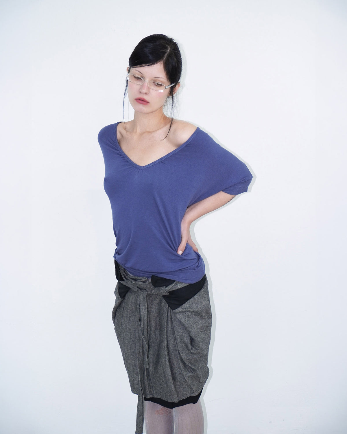 grey, wool and linen constructed skirt