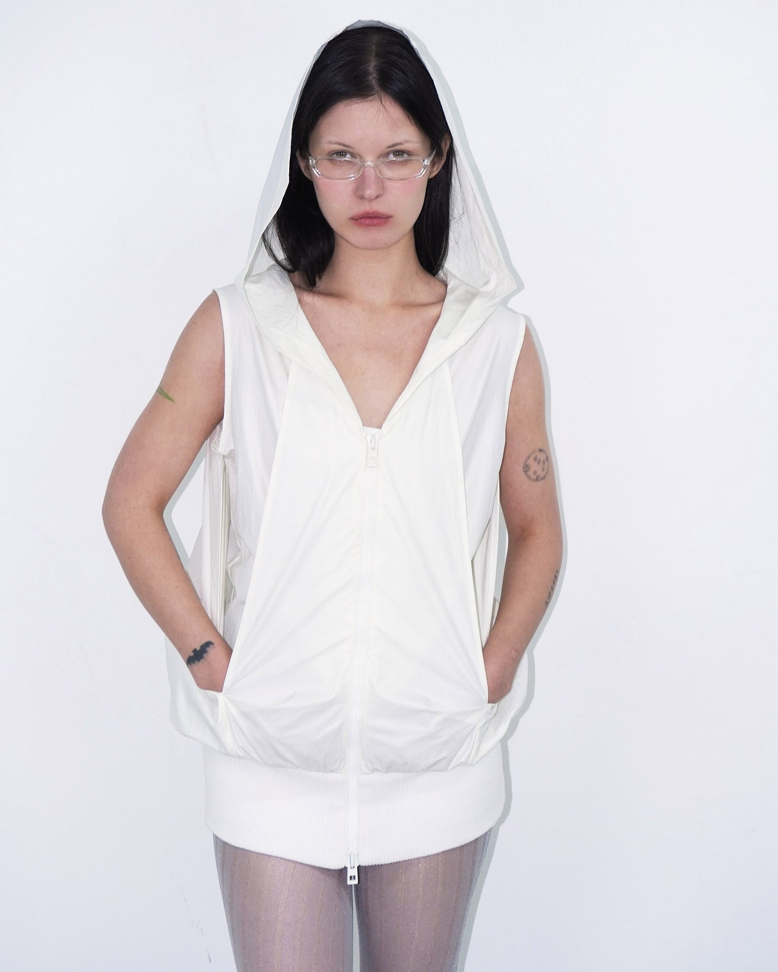 ivory technical hooded jacket