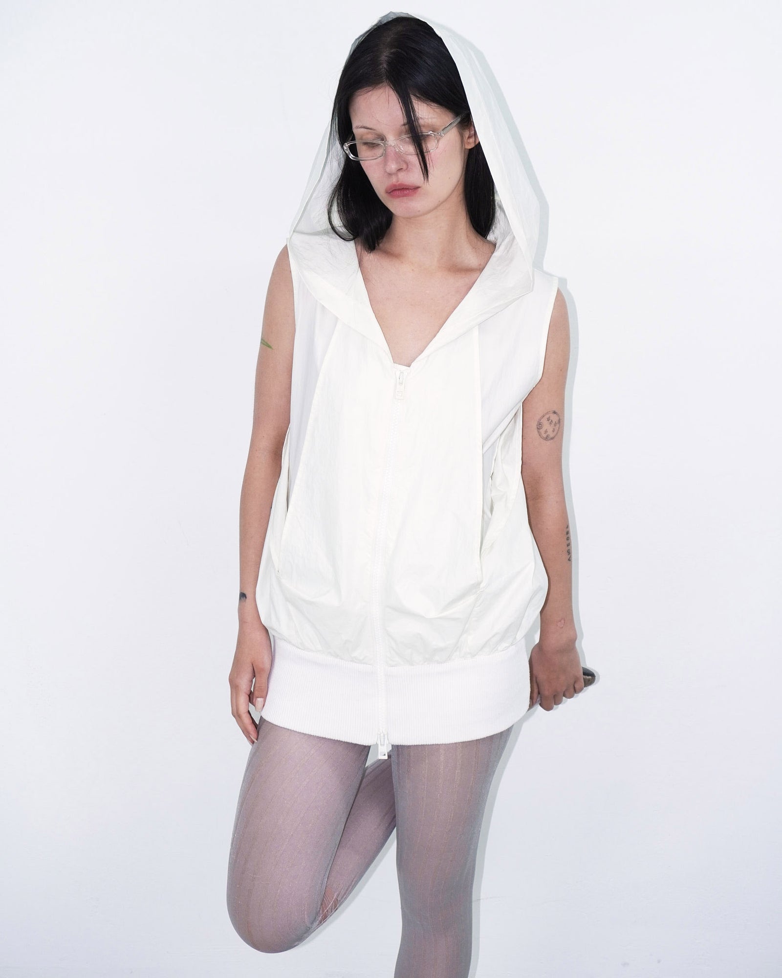 ivory technical hooded jacket