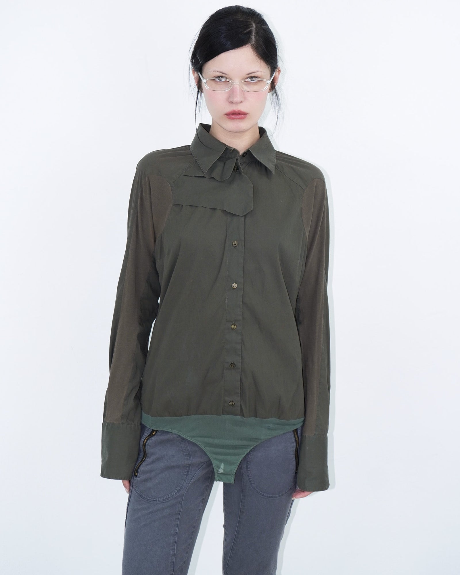 khaki button up body shirt