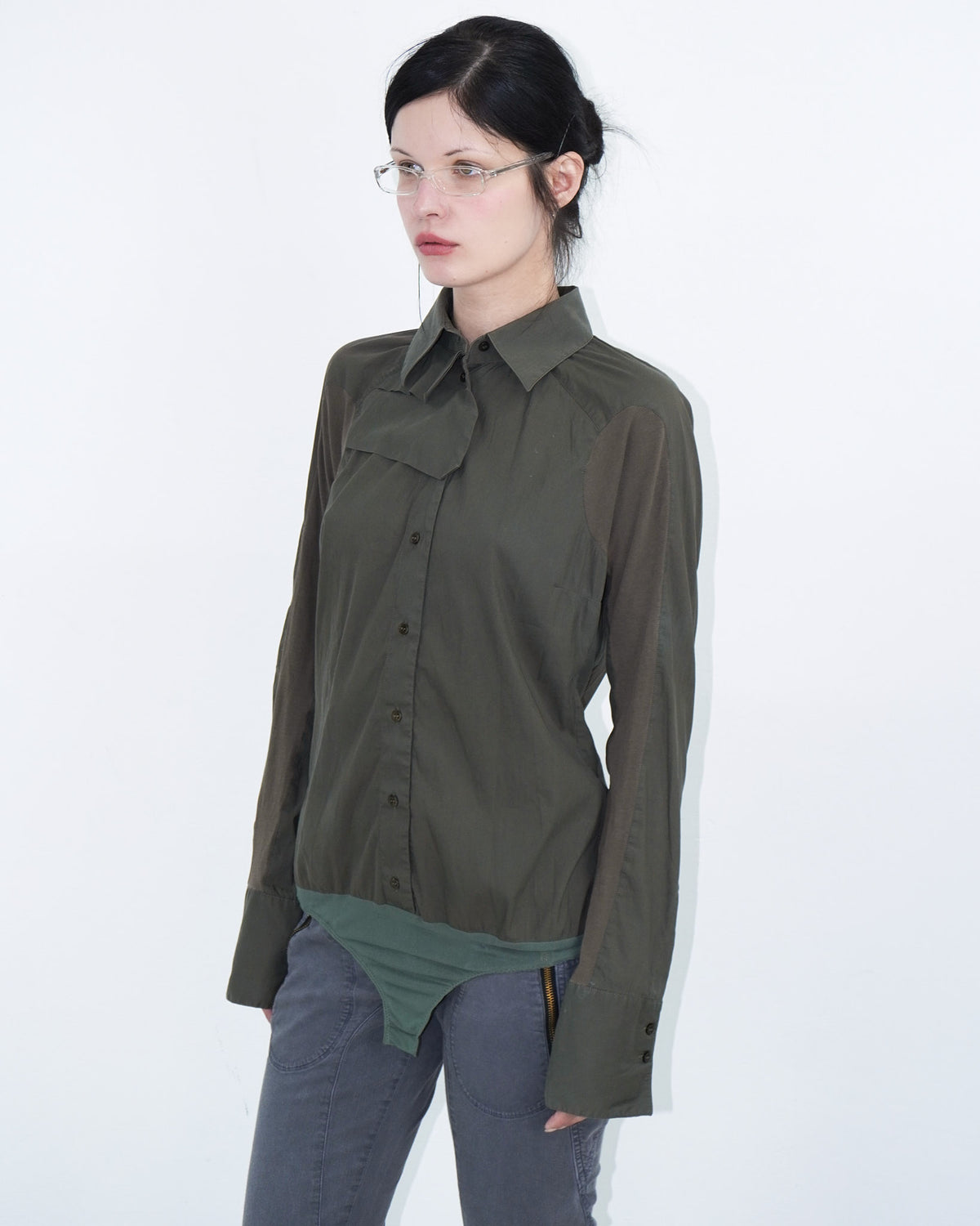 khaki button up body shirt