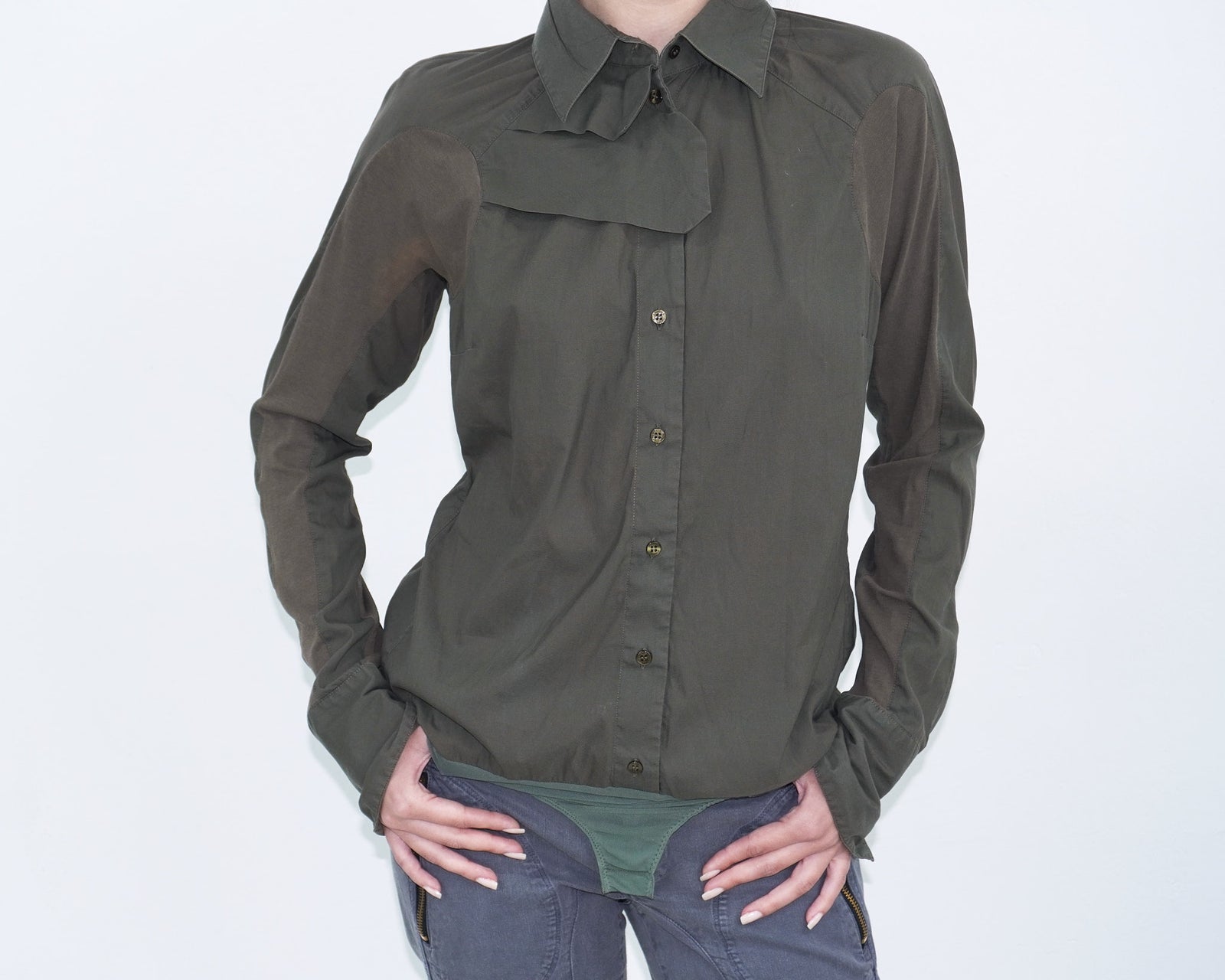 khaki button up body shirt