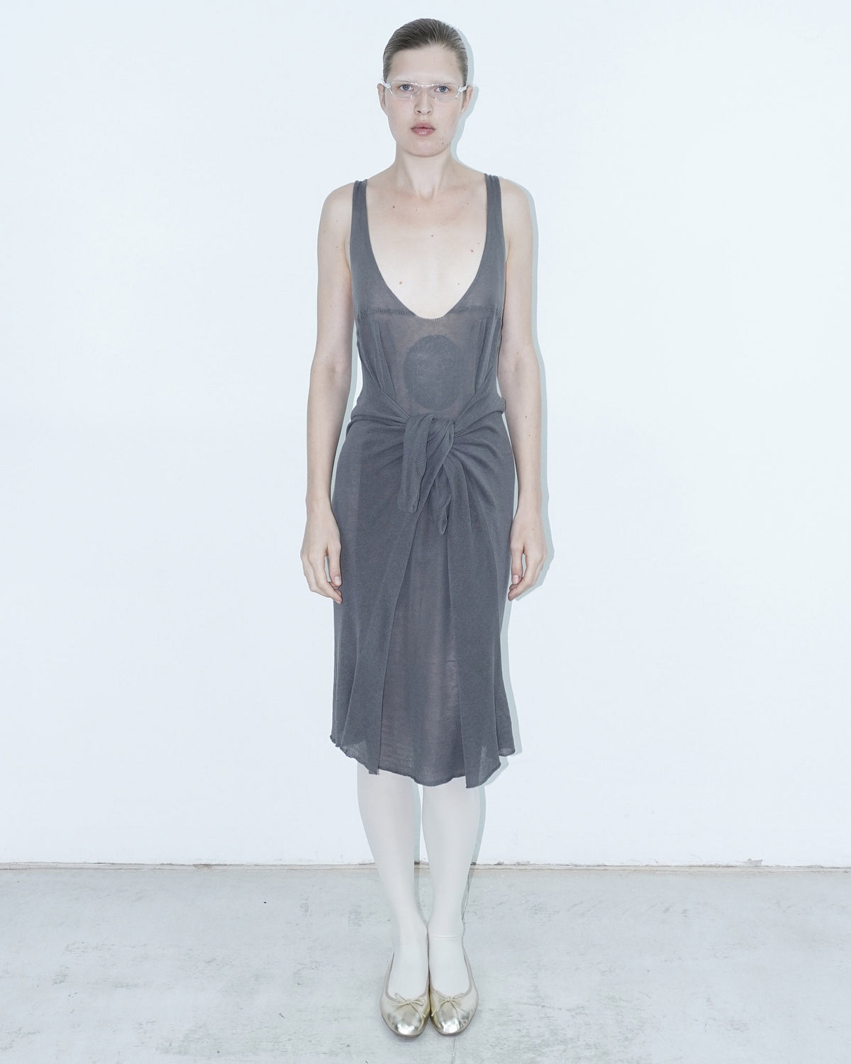 knitted mesh midi dress