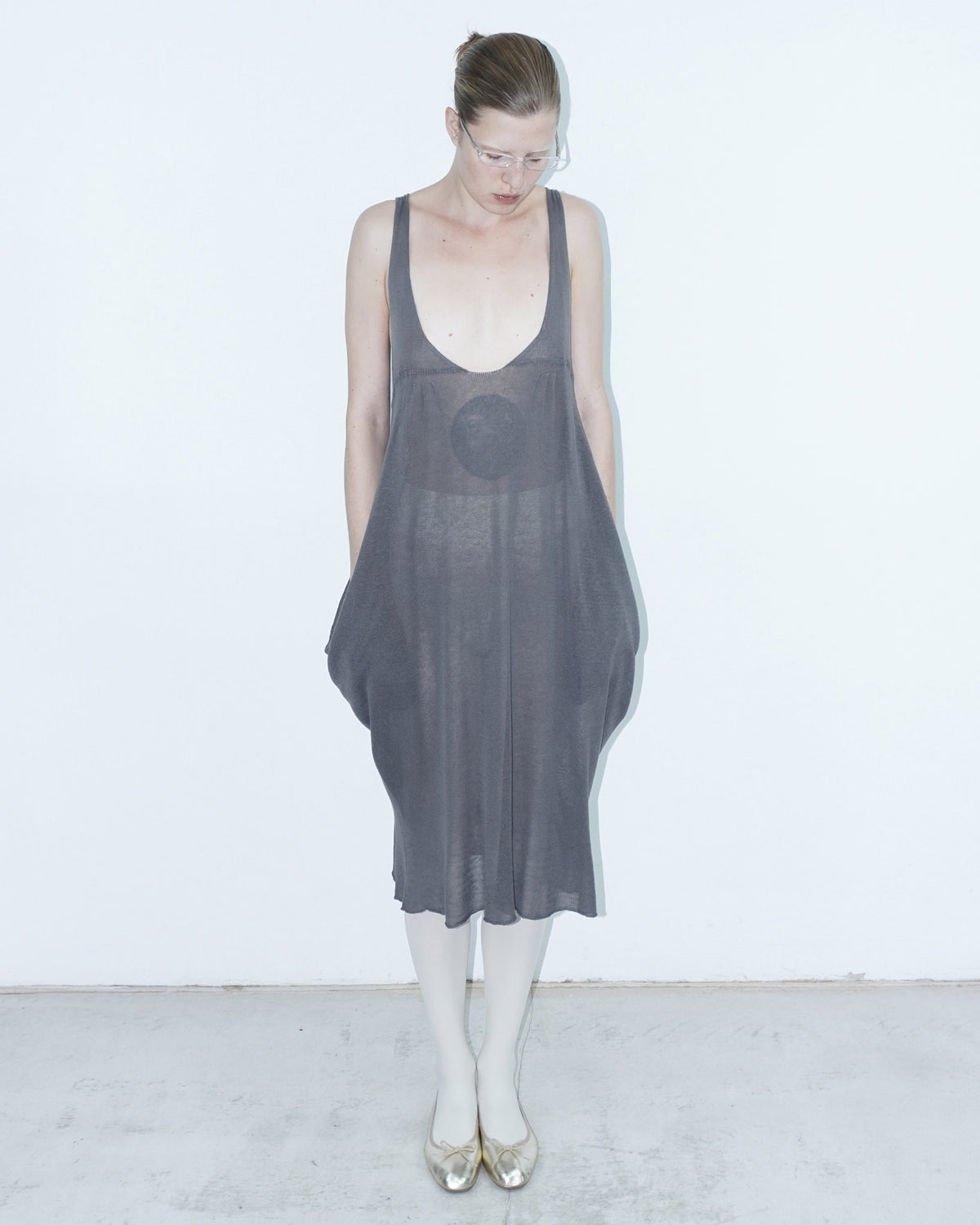 knitted mesh midi dress