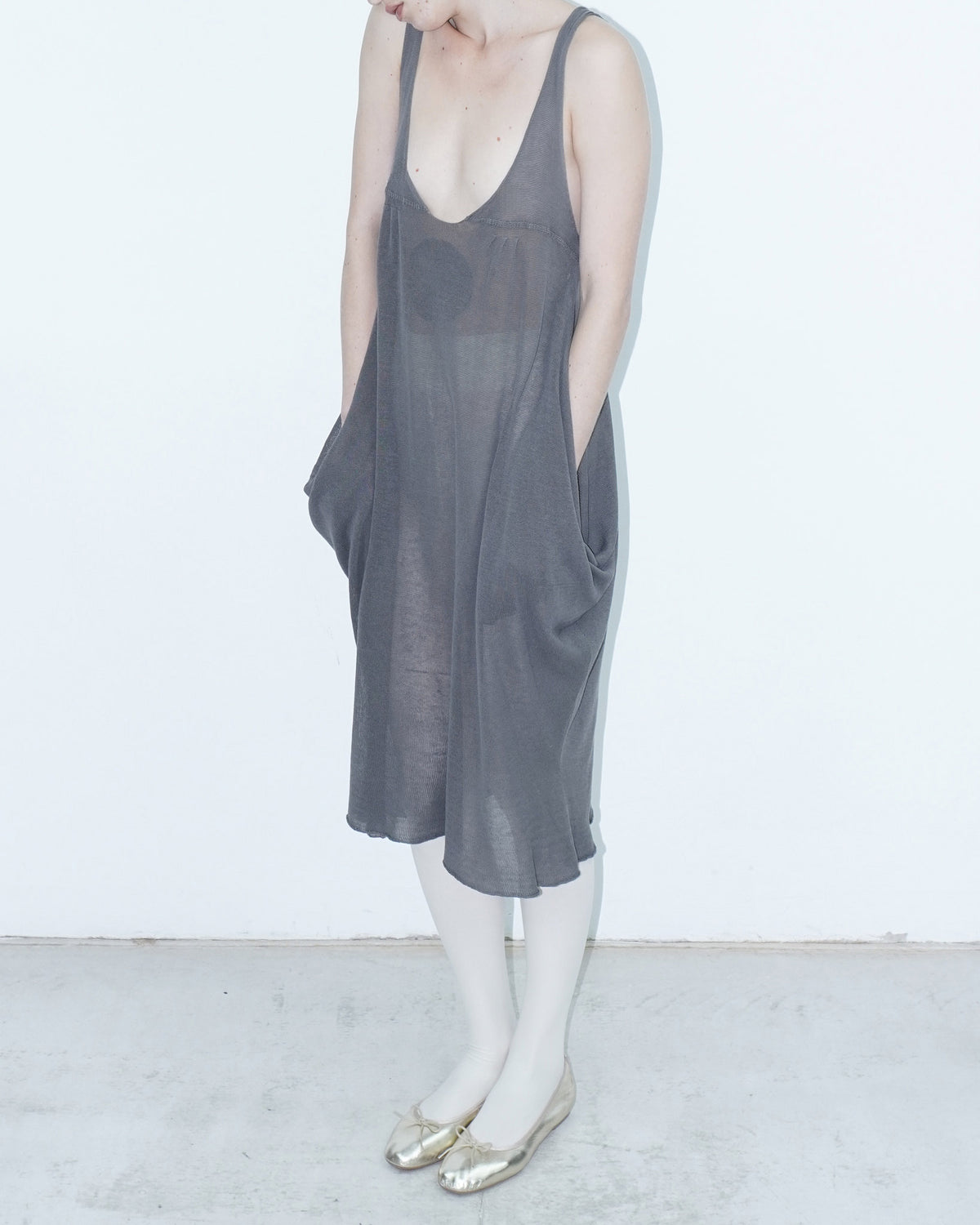 knitted mesh midi dress