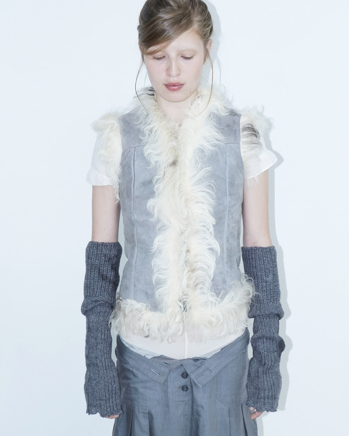 light blue fur vest