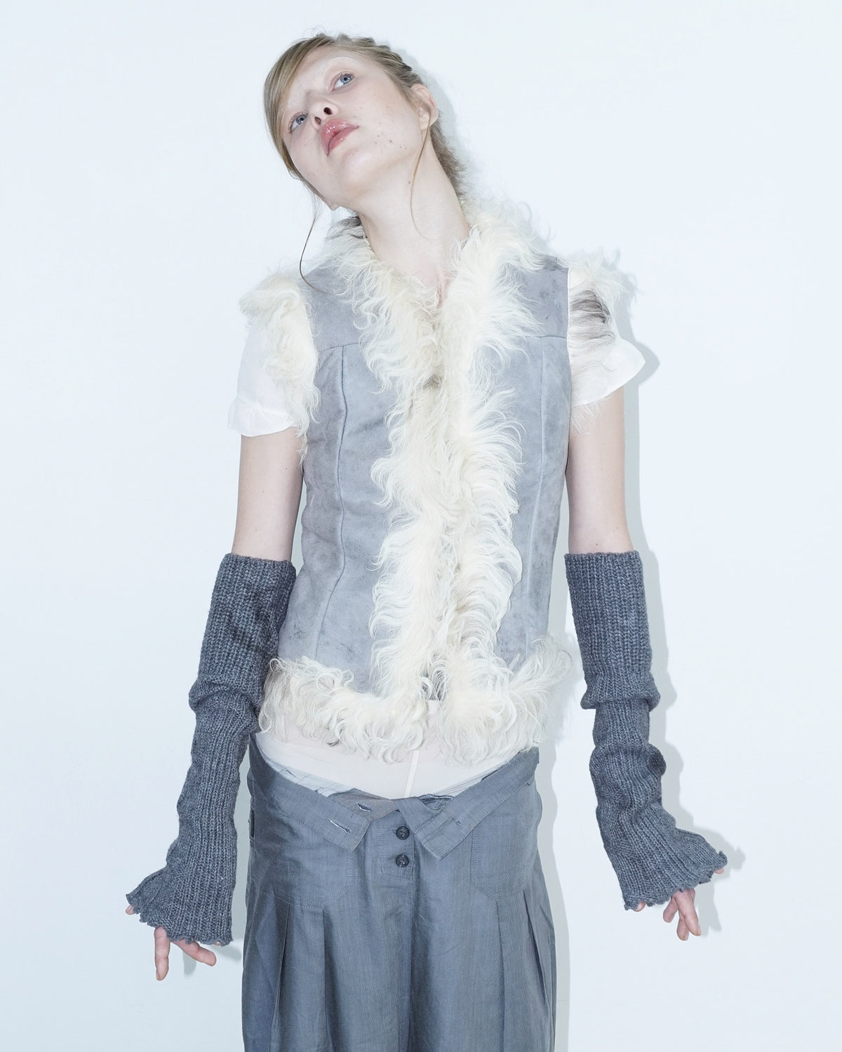 light blue fur vest