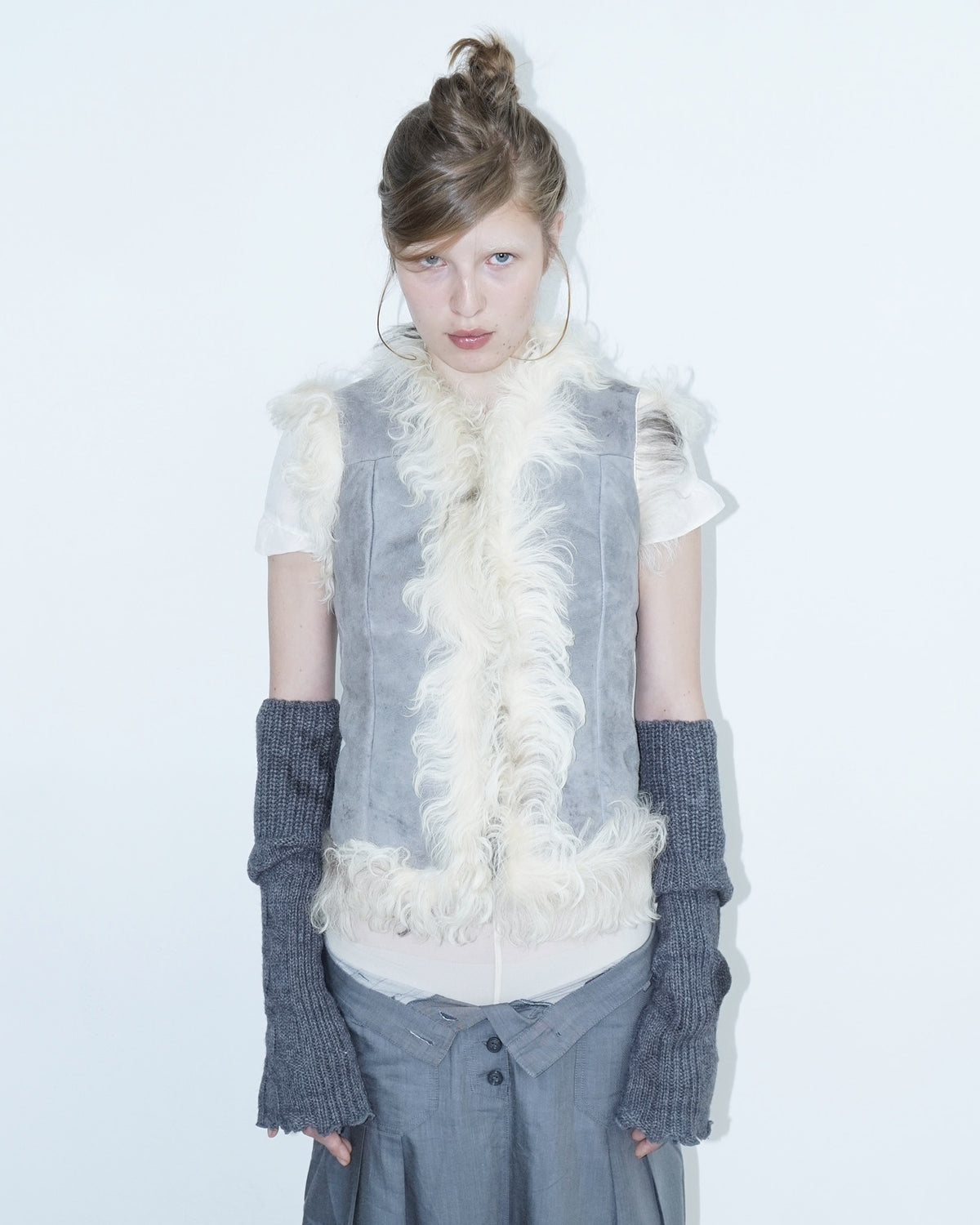 light blue fur vest