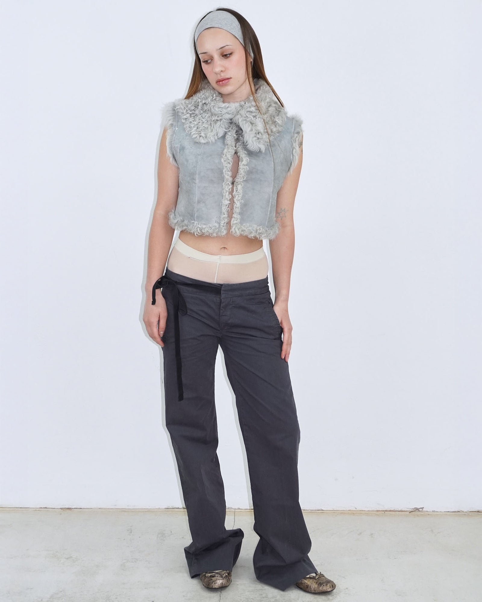 light blue grey reversible cropped fur jacket