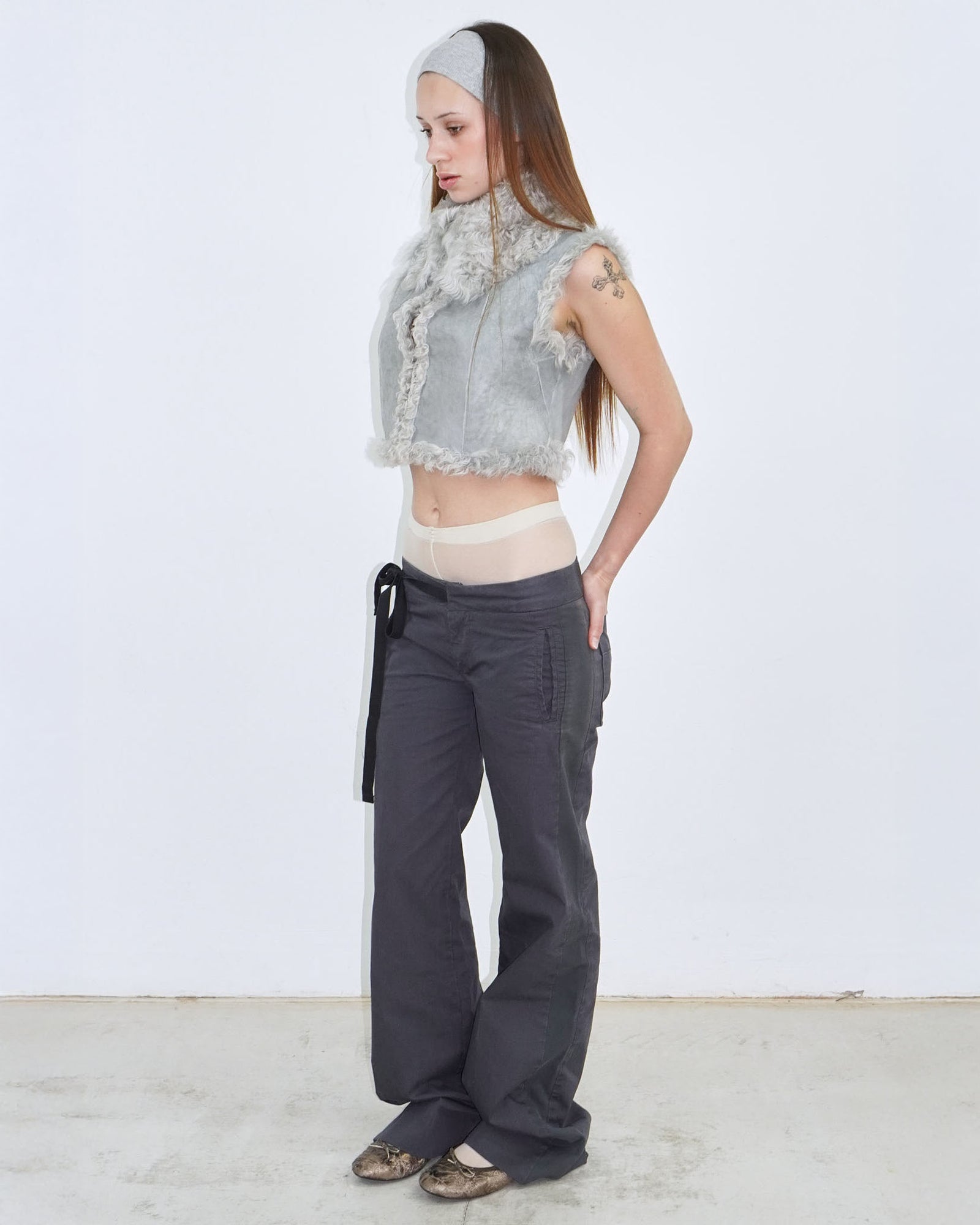 light blue grey reversible cropped fur jacket