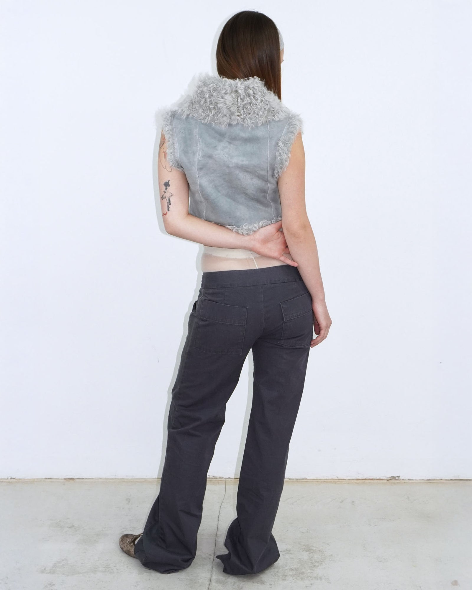 light blue grey reversible cropped fur jacket