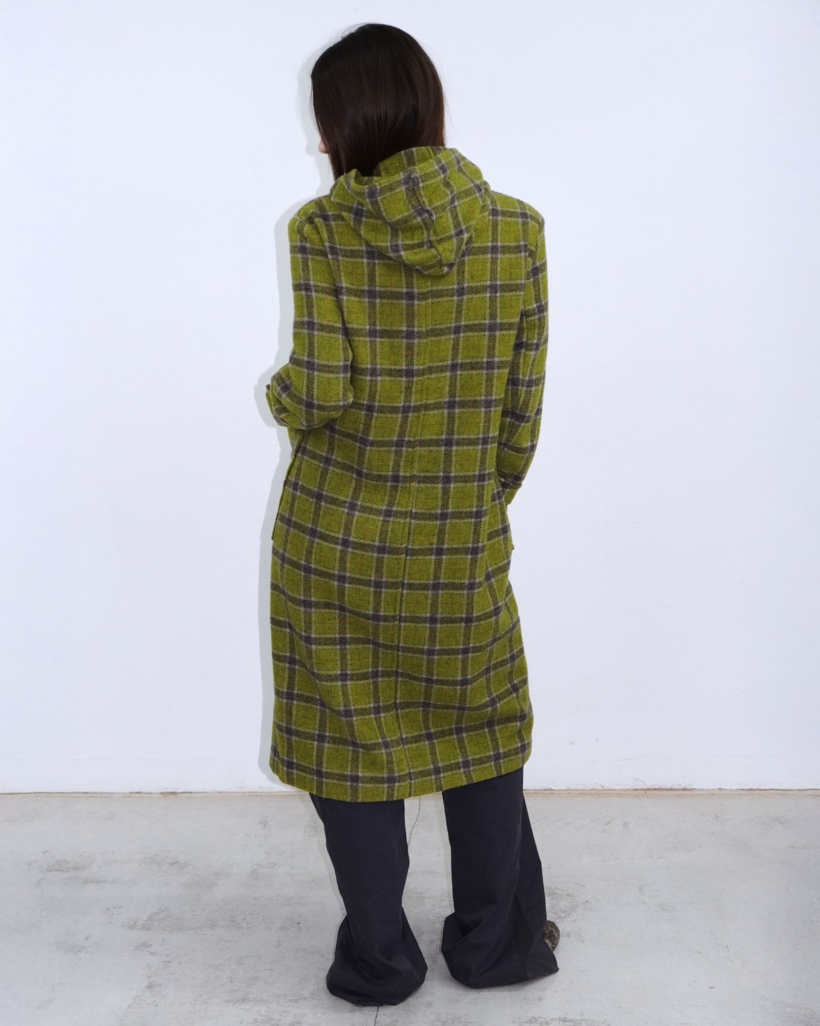light green tartan pattern duffle coat