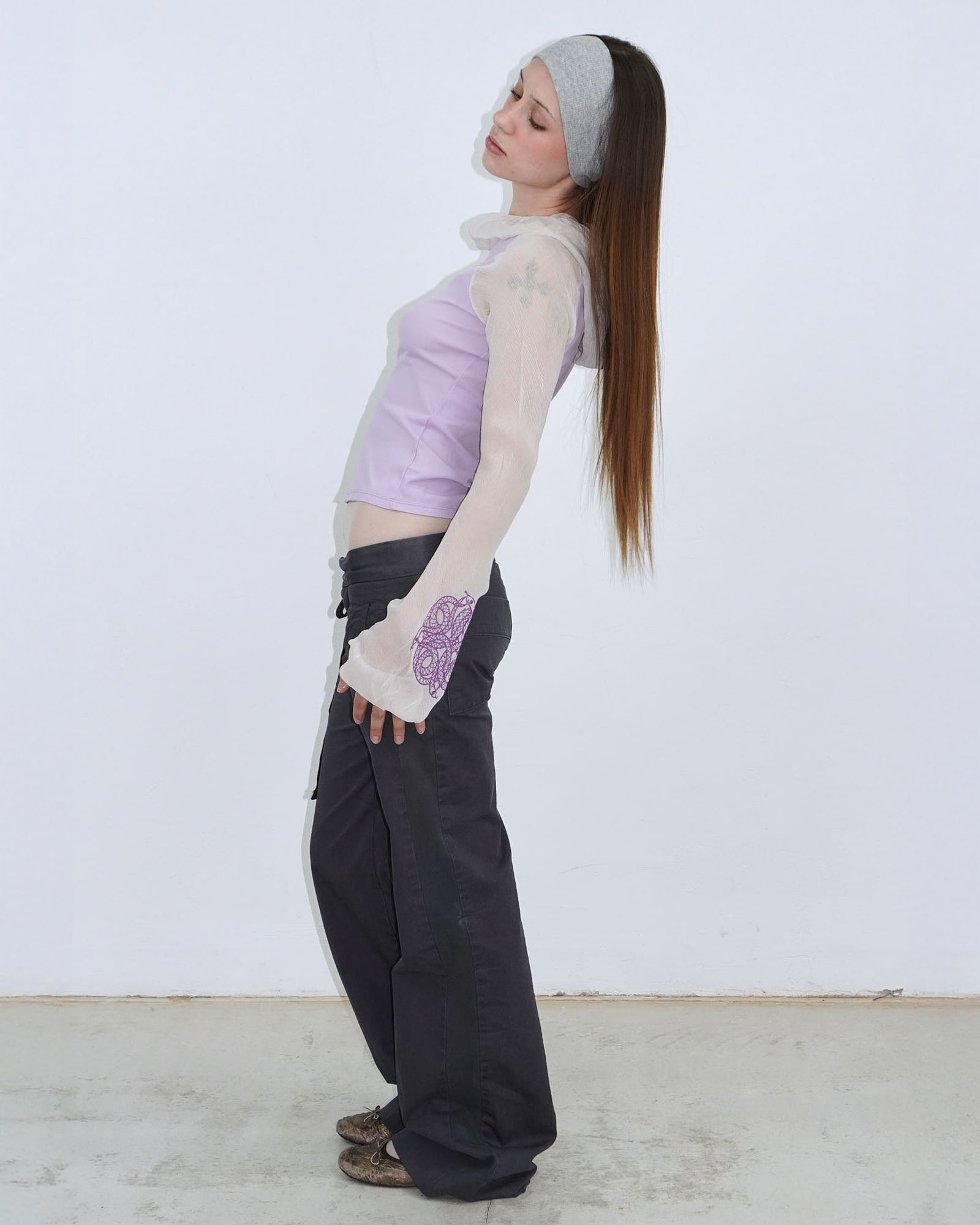 lilac hoodie with silk hood and sleeves