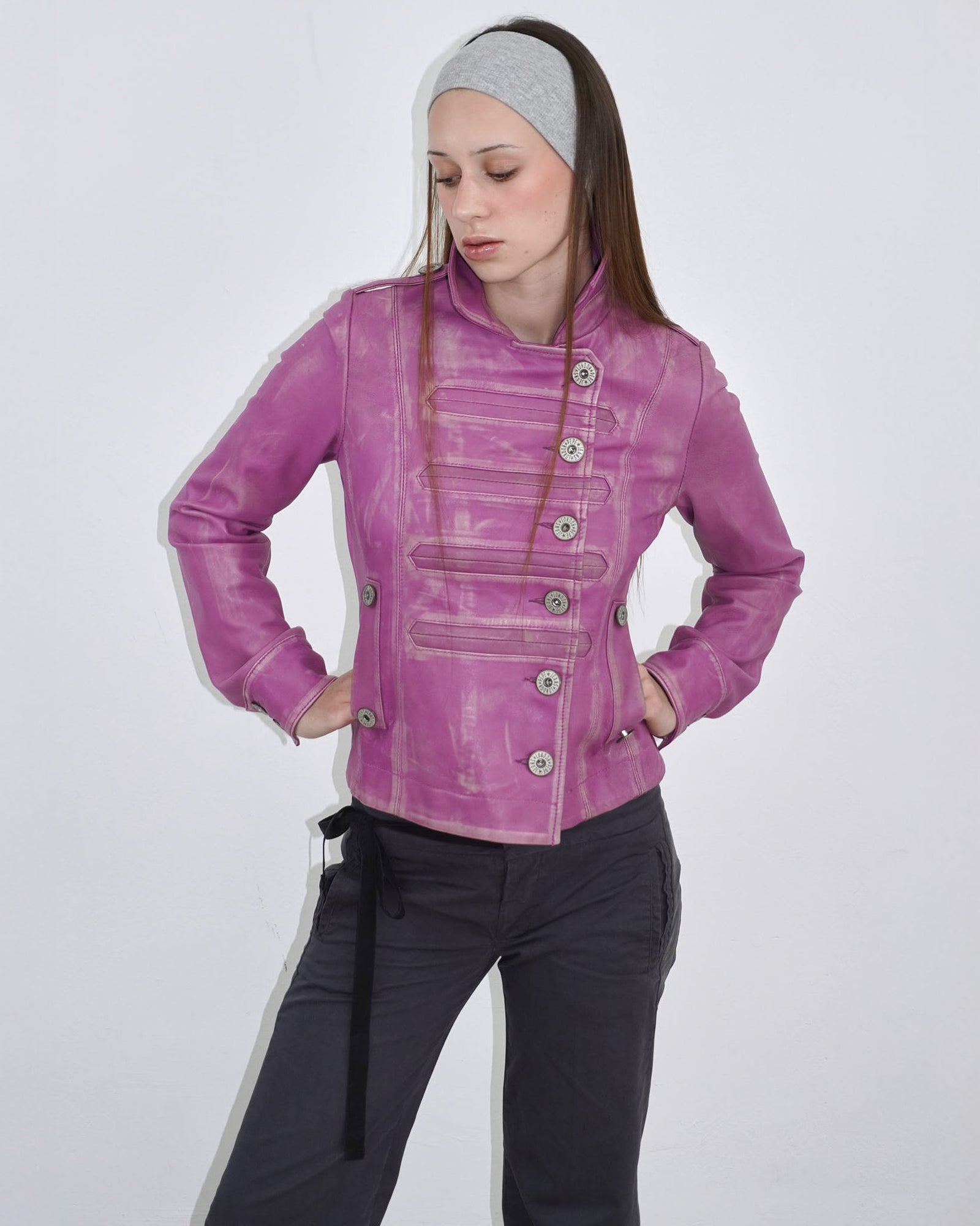 lilac washed leather napoleon jacket