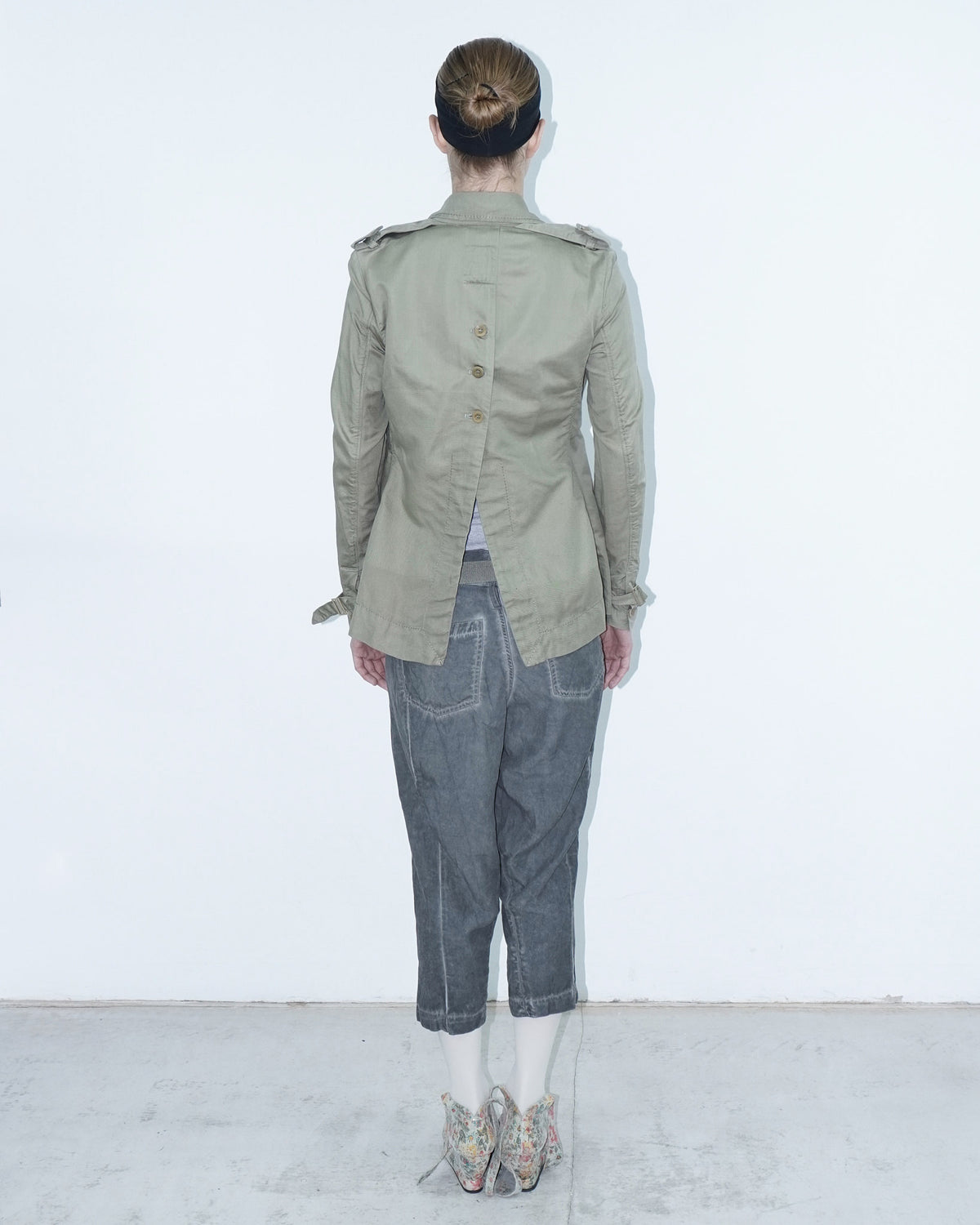linen deconstructed army green trench jacket