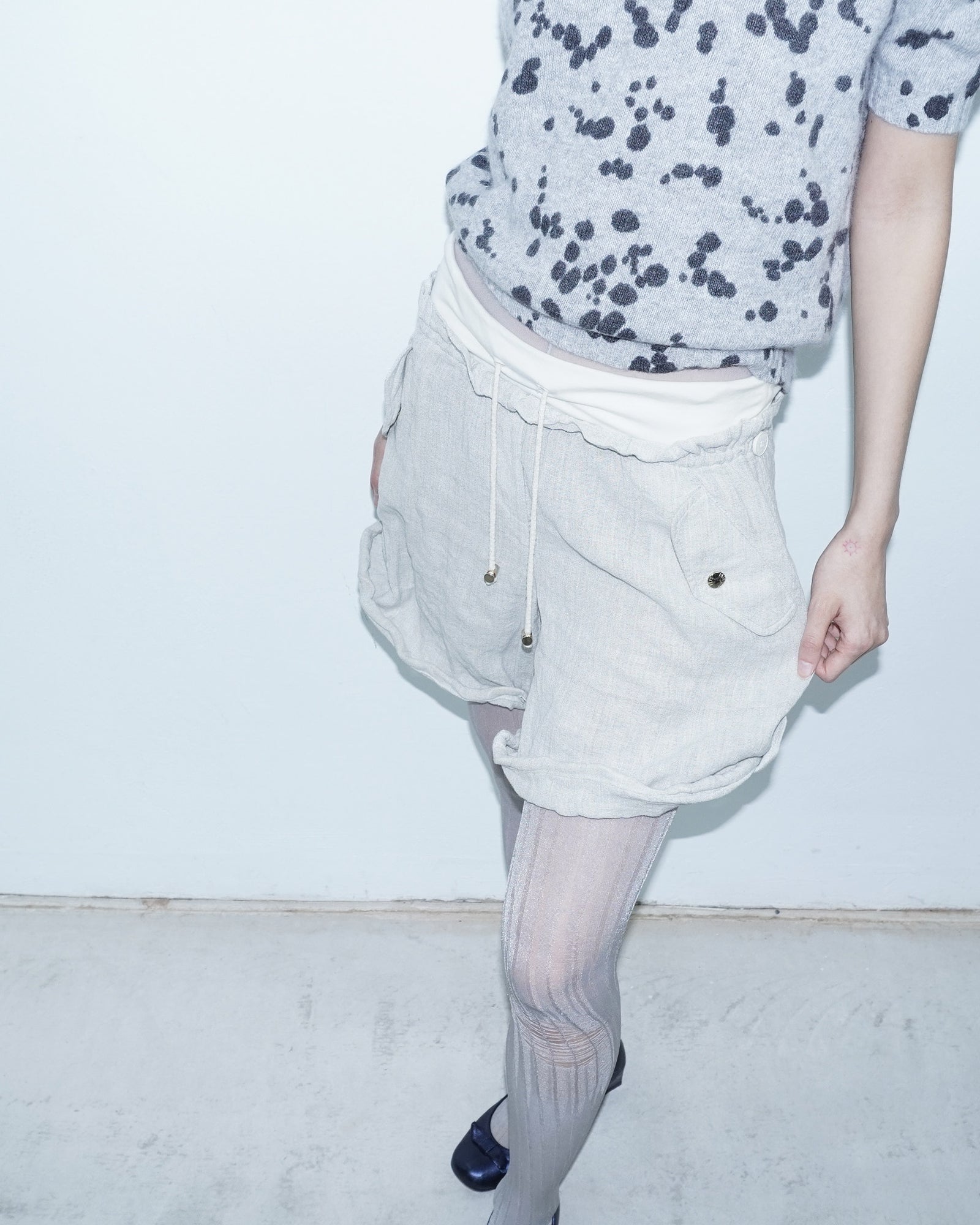 linen double waisted structured bermuda