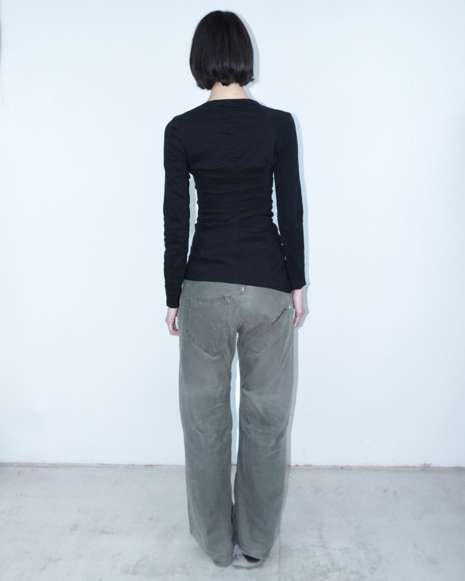 linen long sleeved asymmetrical black top