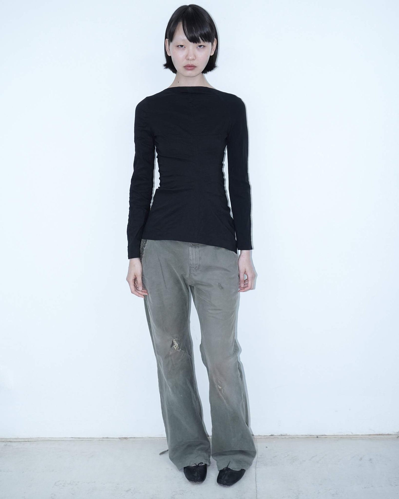 linen long sleeved asymmetrical black top