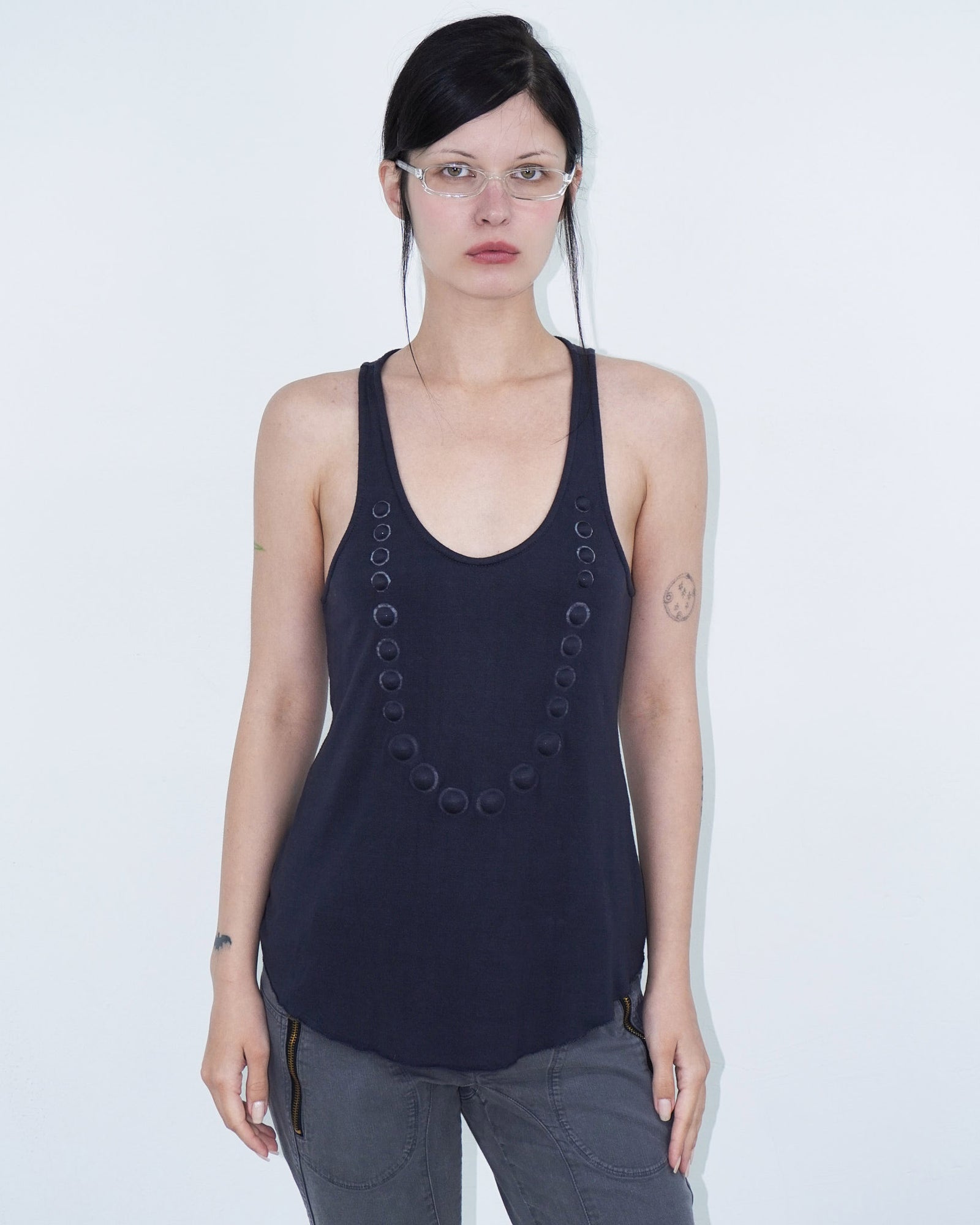 loose navy blue tank top with  3D dots
