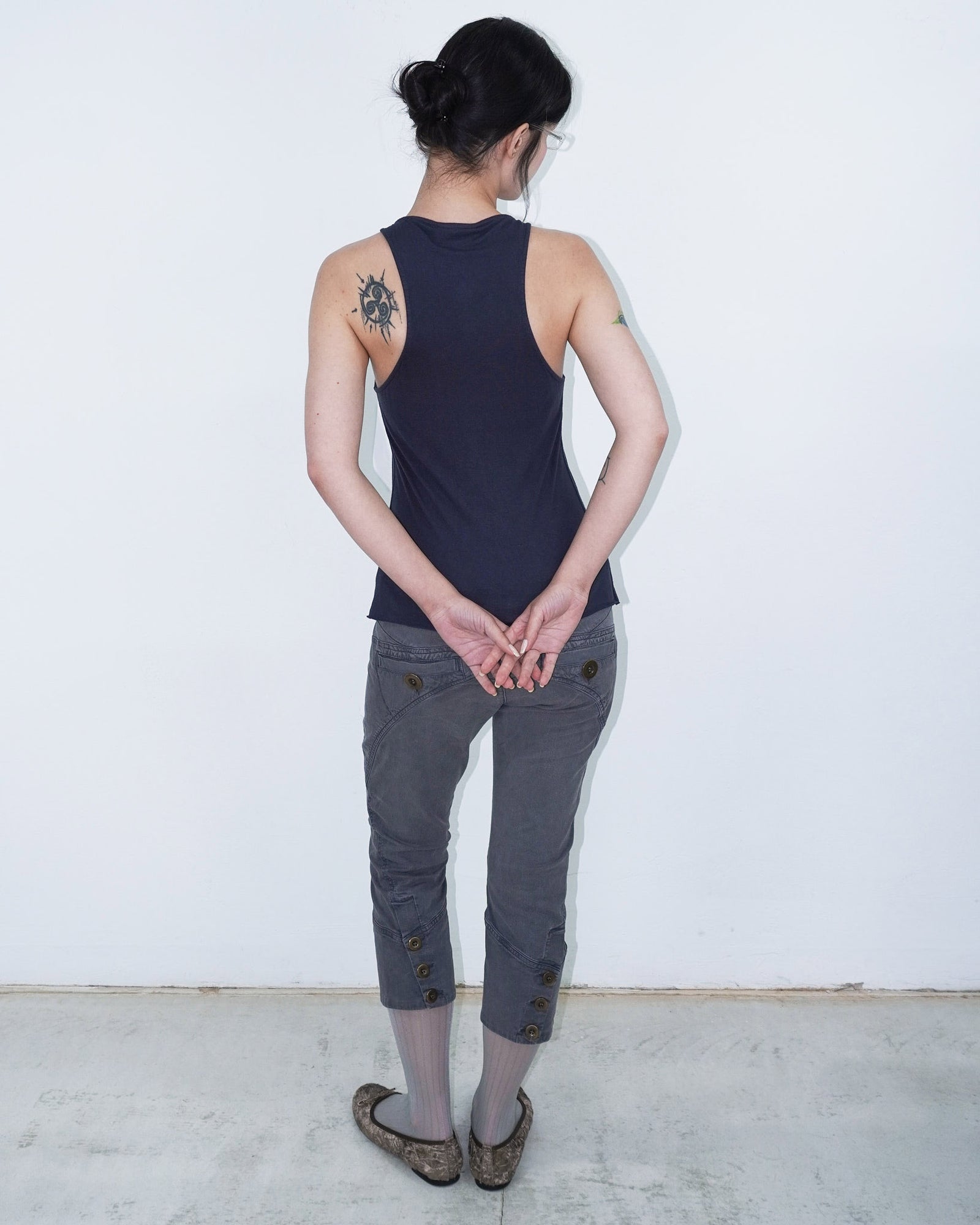 loose navy blue tank top with  3D dots